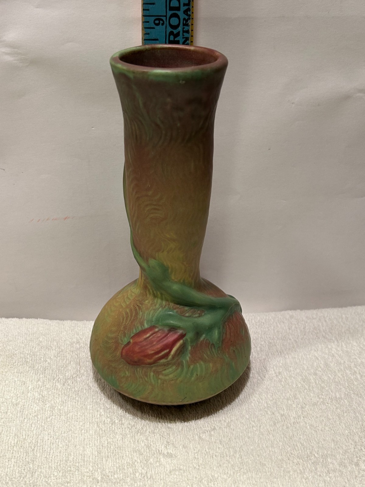 Weller Malverne Pottery Vase 8” Vintage Flowers Purple And Green Arts And Crafts