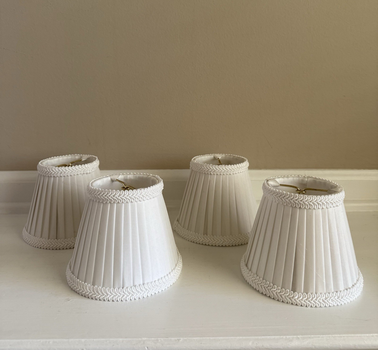 Vintage White Pleated Fabric Clip On Lamp Shade W/ Brocade Trim 5”Cottagecore Vintage White Pleated Fabric Clip On Lamp Shade W/ Brocade Trim 5”Cottagecore