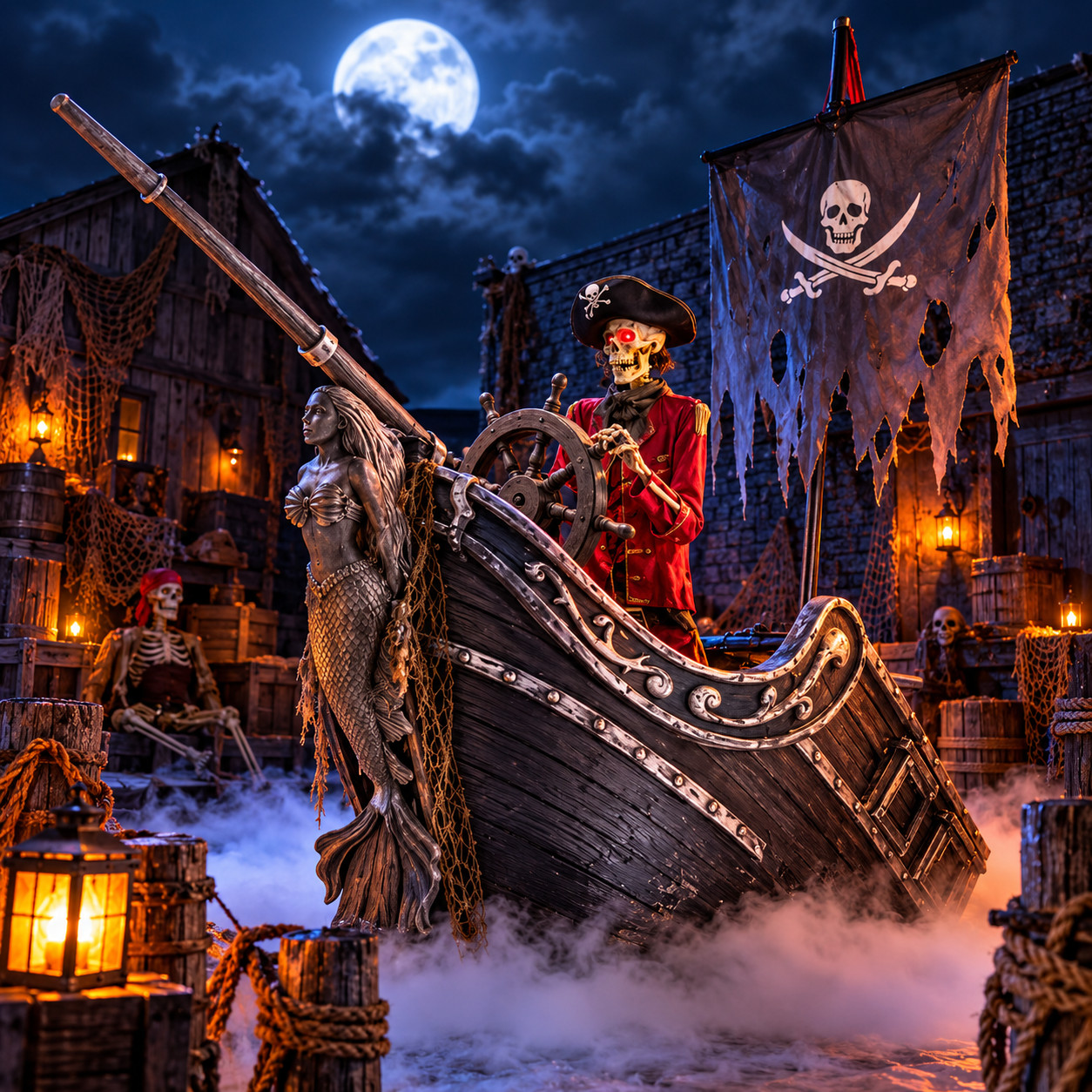 Home Accents 9.5 FT Dead Water Animated LED Pirate Ship Halloween 25PA04180