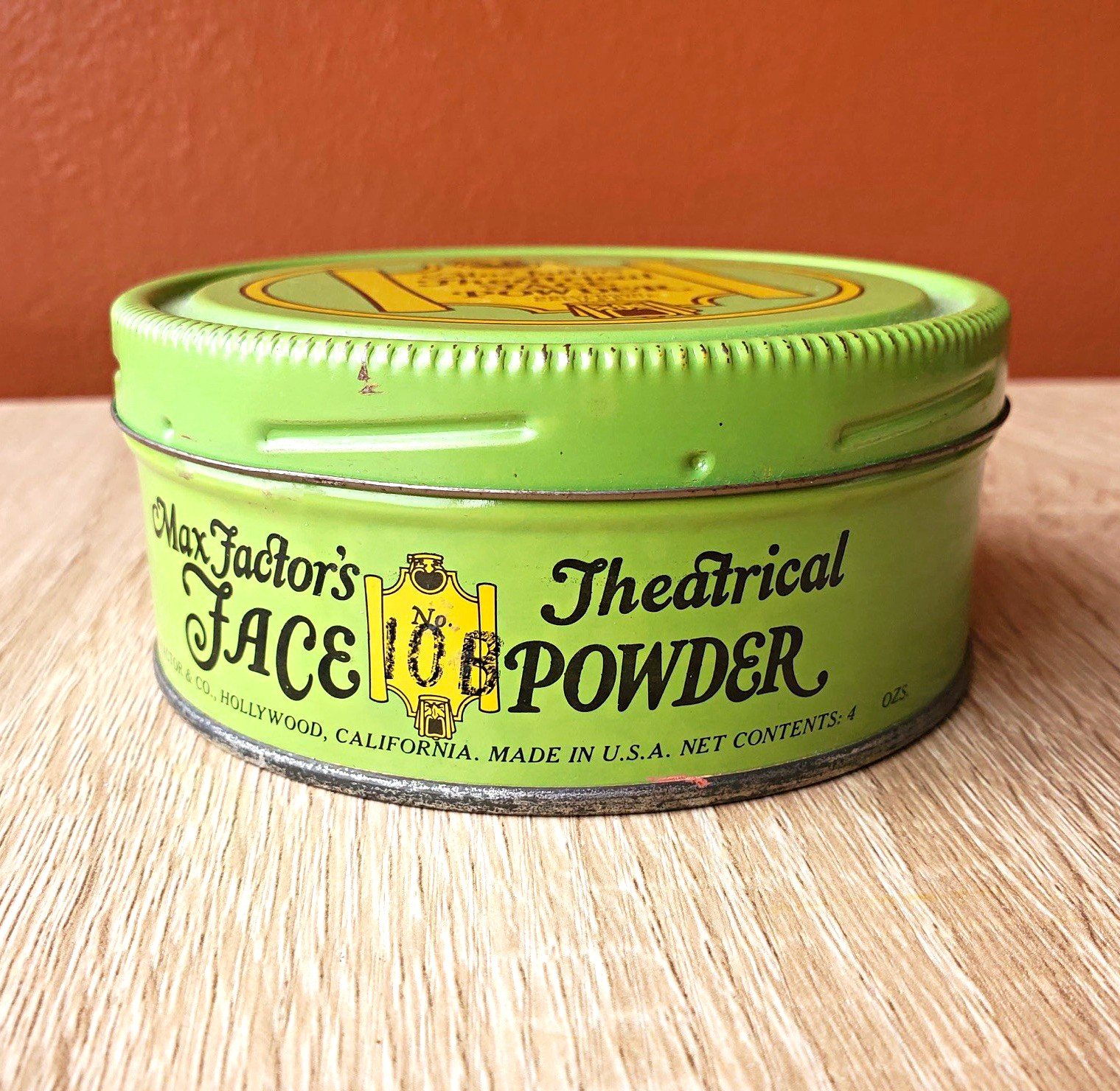 Max Factor Theatrical Face Powder Green Metal Round Tin Canister