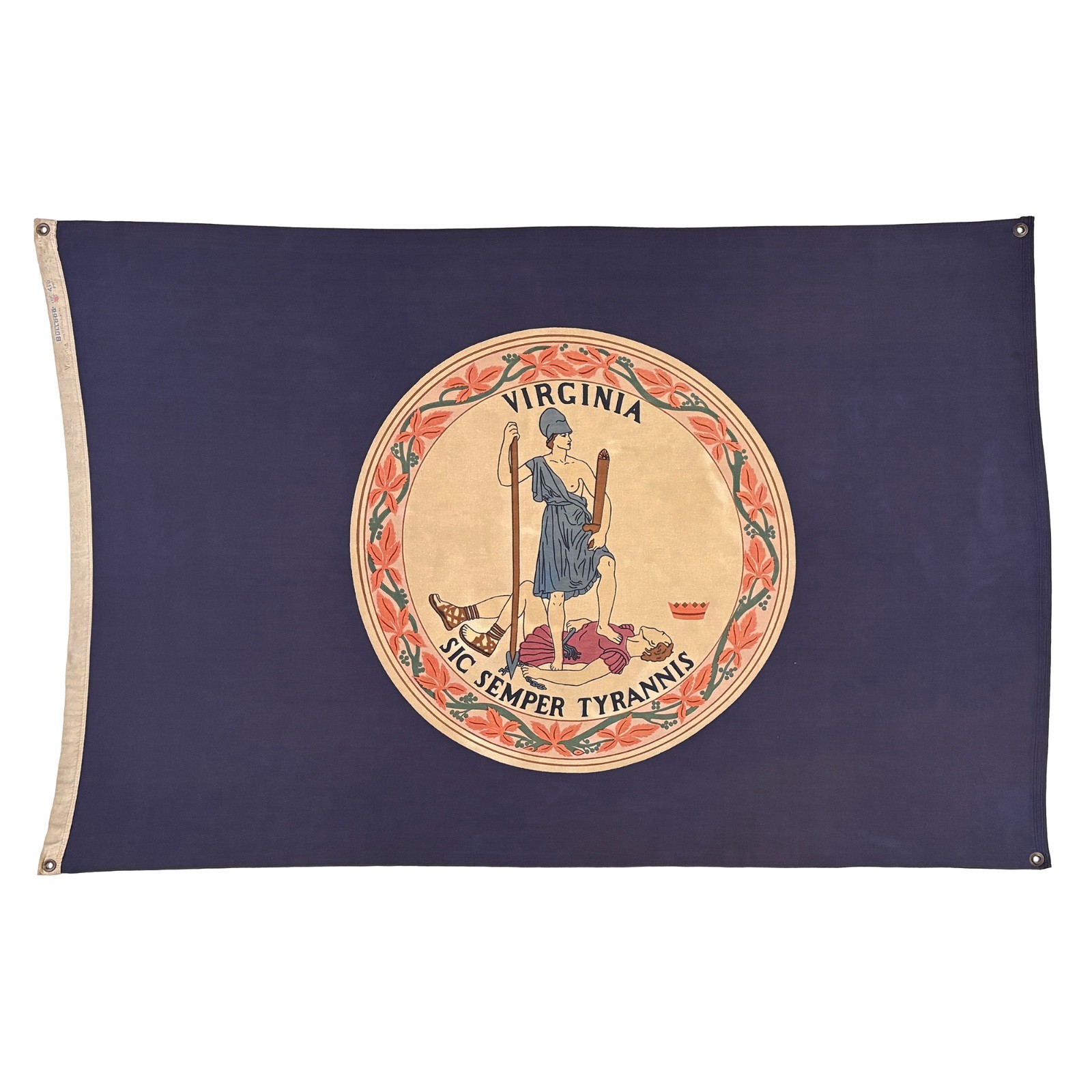 Large Vintage Cotton Virginia American State Flag Cloth Sic Semper Tyrannis USA