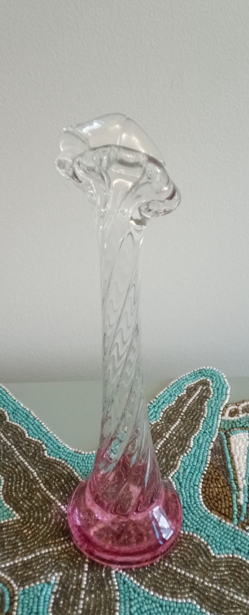 Vintage Noslo Glass Hand Blown Glass Bud Vase Pink Twist by Lewis Olson