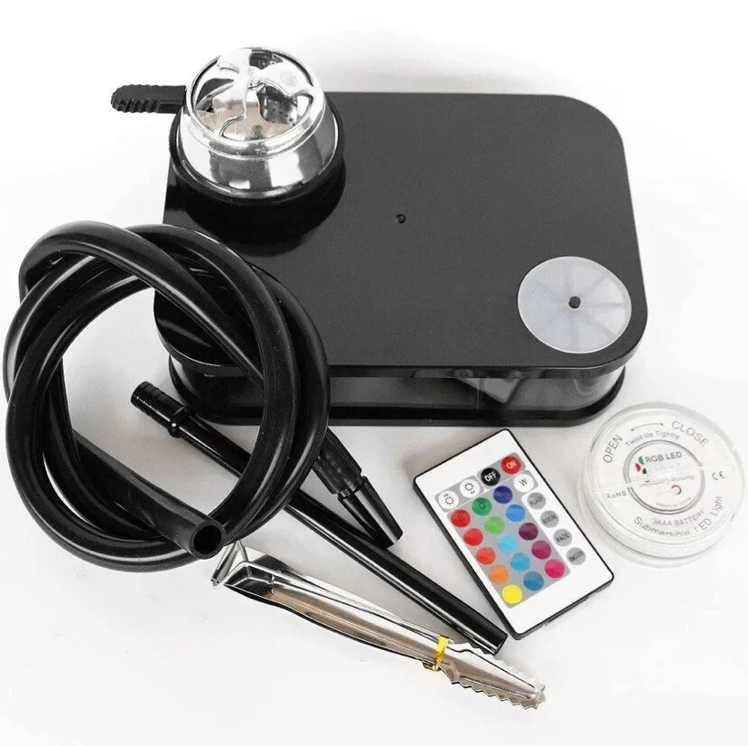 Portable Acrylic Hookah Set W/ LED Light Square Box Hookah Shisha W/ Bowl Black Portable Acrylic Hookah Set W/ LED Light Square Box Hookah Shisha W/ Bowl Black