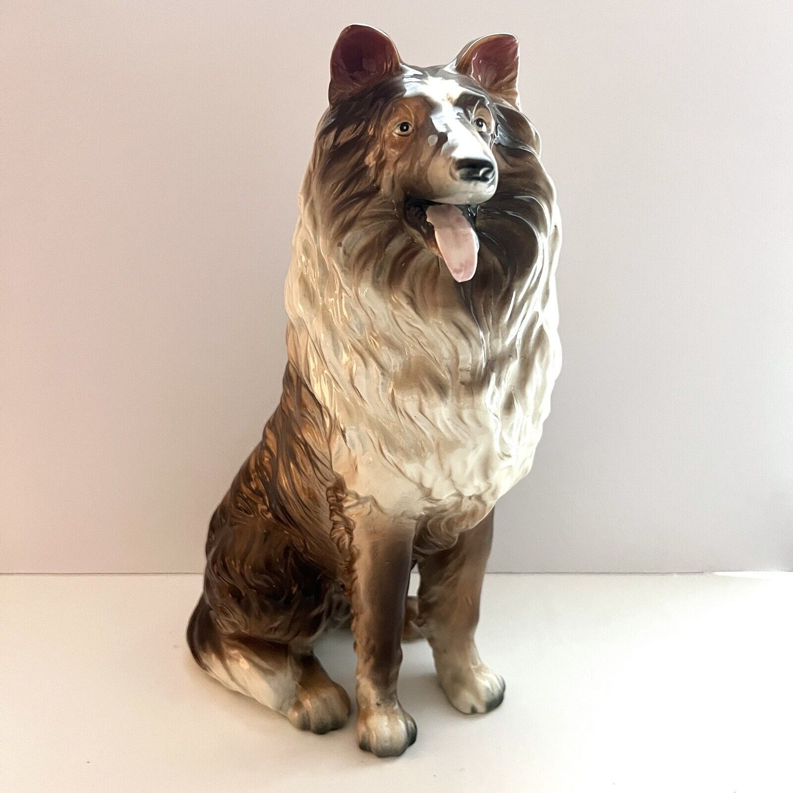 Vtg LARGE Rare Rough Collie Lassie Statue Figurine Dog Glazed Norcrest Japan 11”