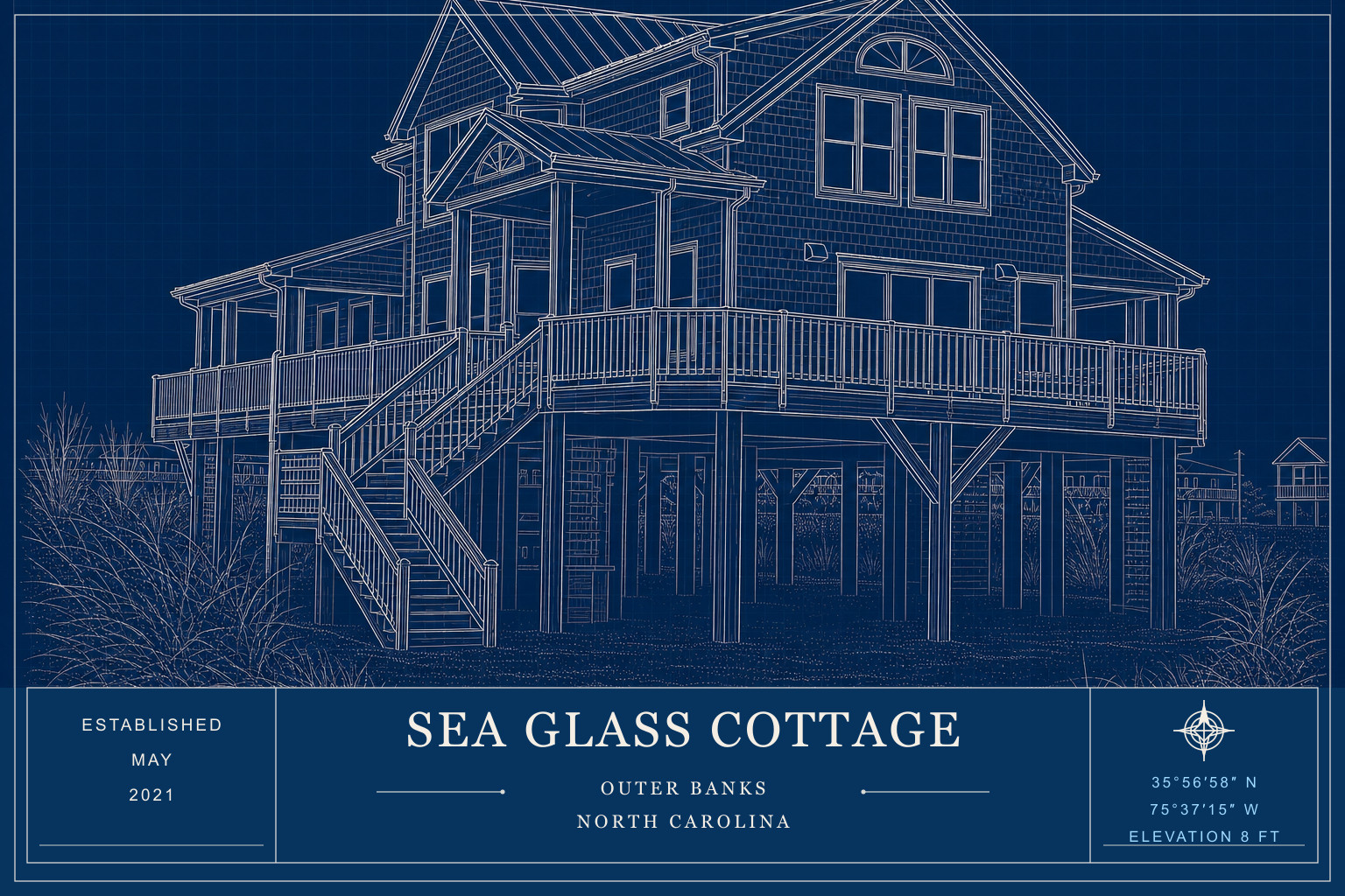 Custom Beach House Portrait Aluminum Sign Personalized Coastal Home Art
