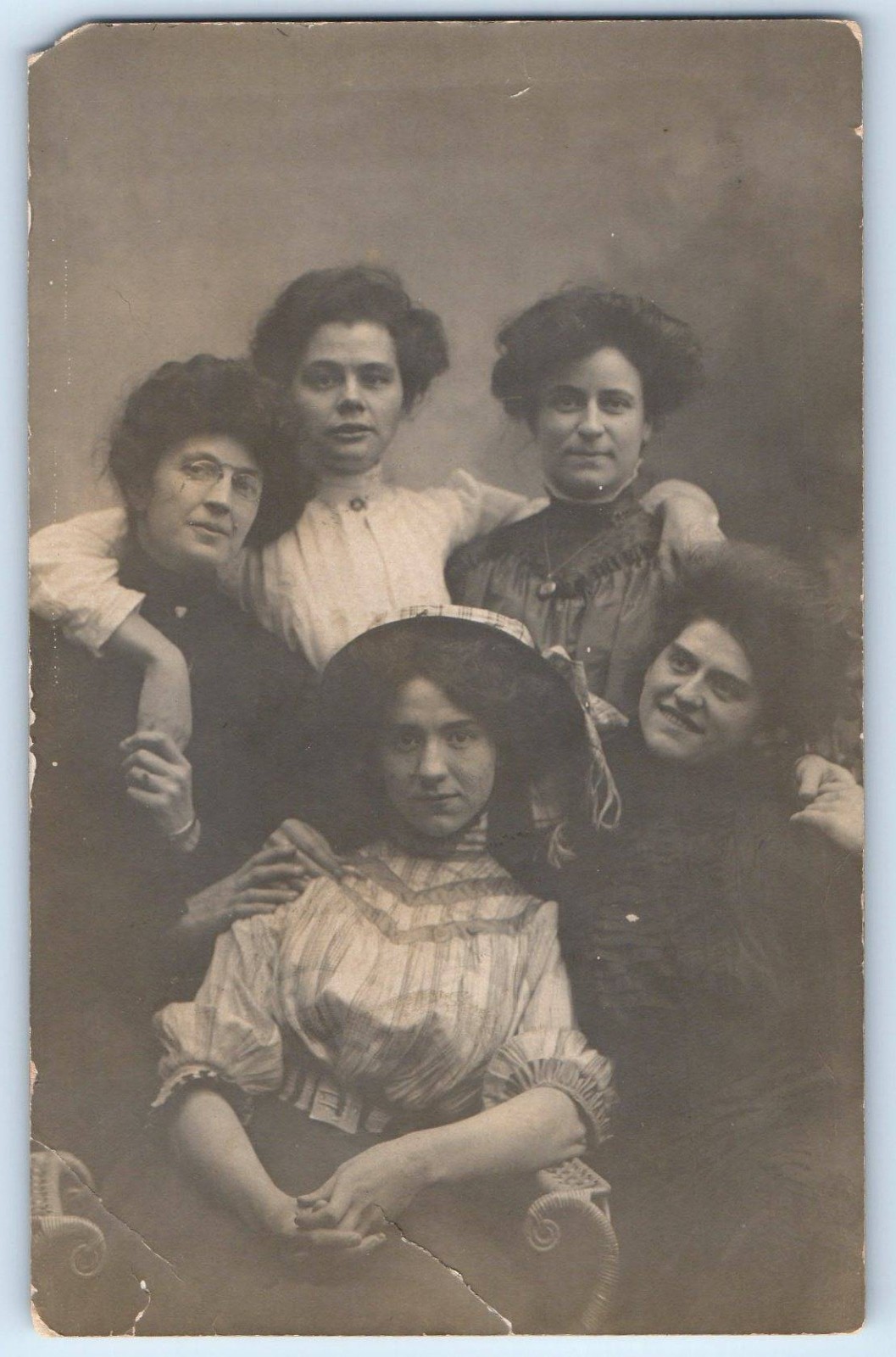 c1910\'s Group Of Womens Curly Hair Studio RPPC Photo Unposted Antique Postcard