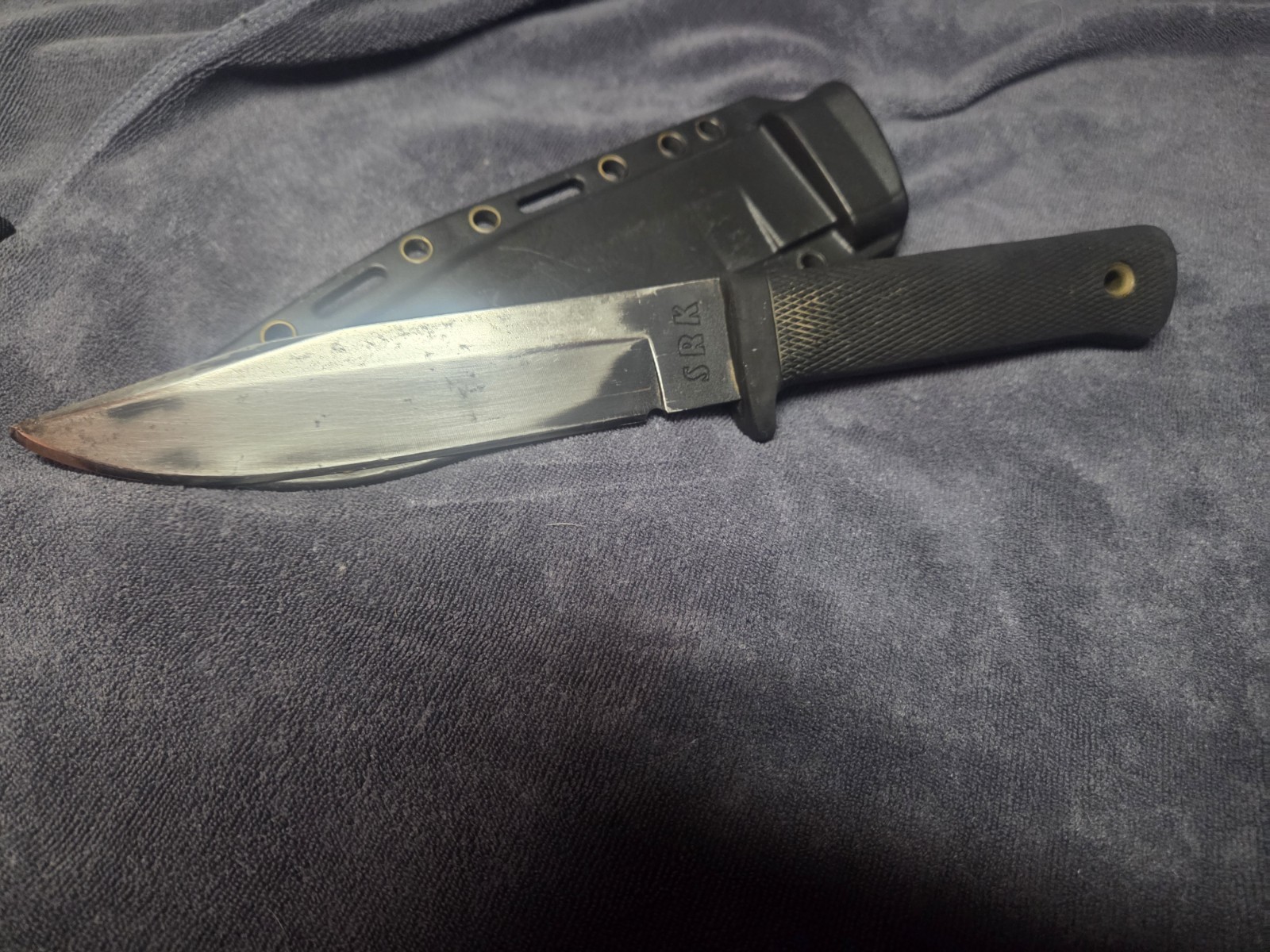 Cold Steel SRK Carbon V USA Made Knife Dual‑Strap Leather Sheath Vintage 1990s Cold Steel SRK Carbon V USA Made Knife Dual‑Strap Leather Sheath Vintage 1990s
