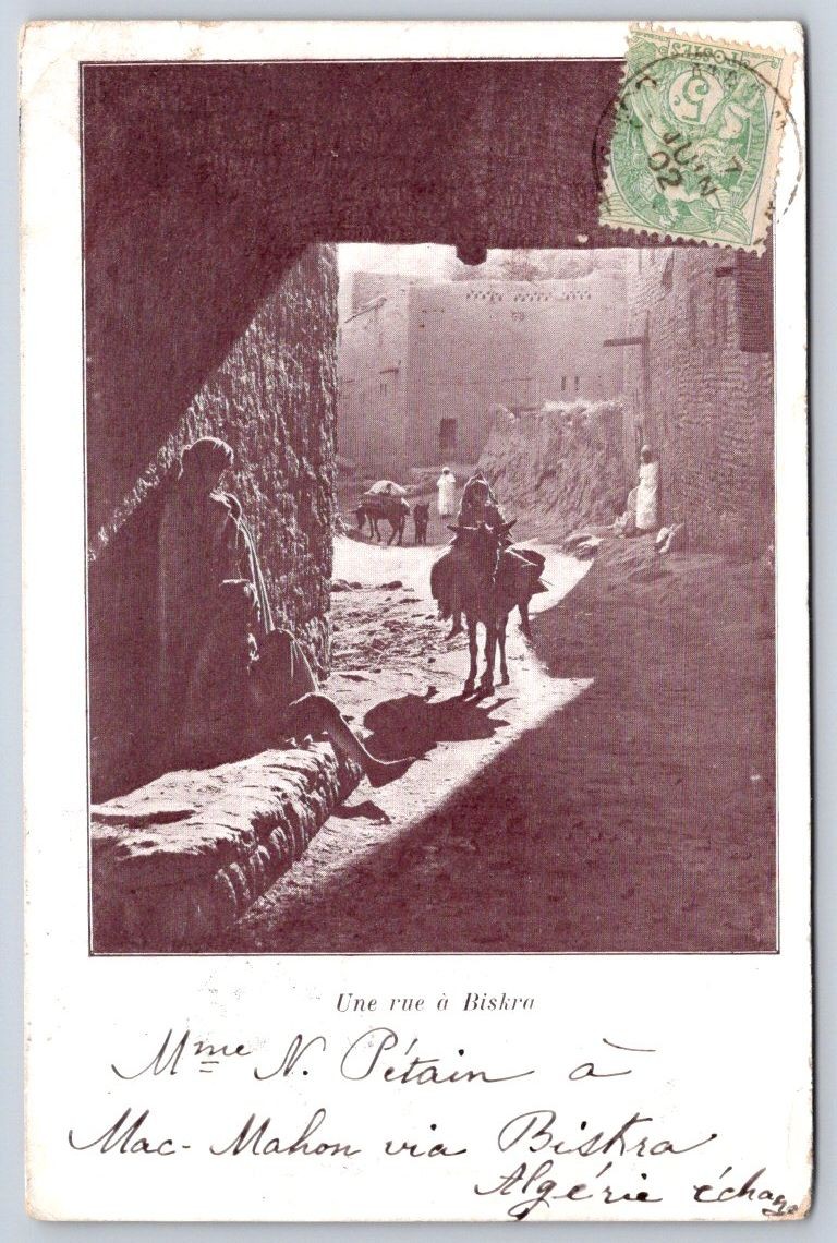 Antique Algeria Postcard BISKRA Street Scene 1902 Antique Algeria Postcard BISKRA Street Scene 1902