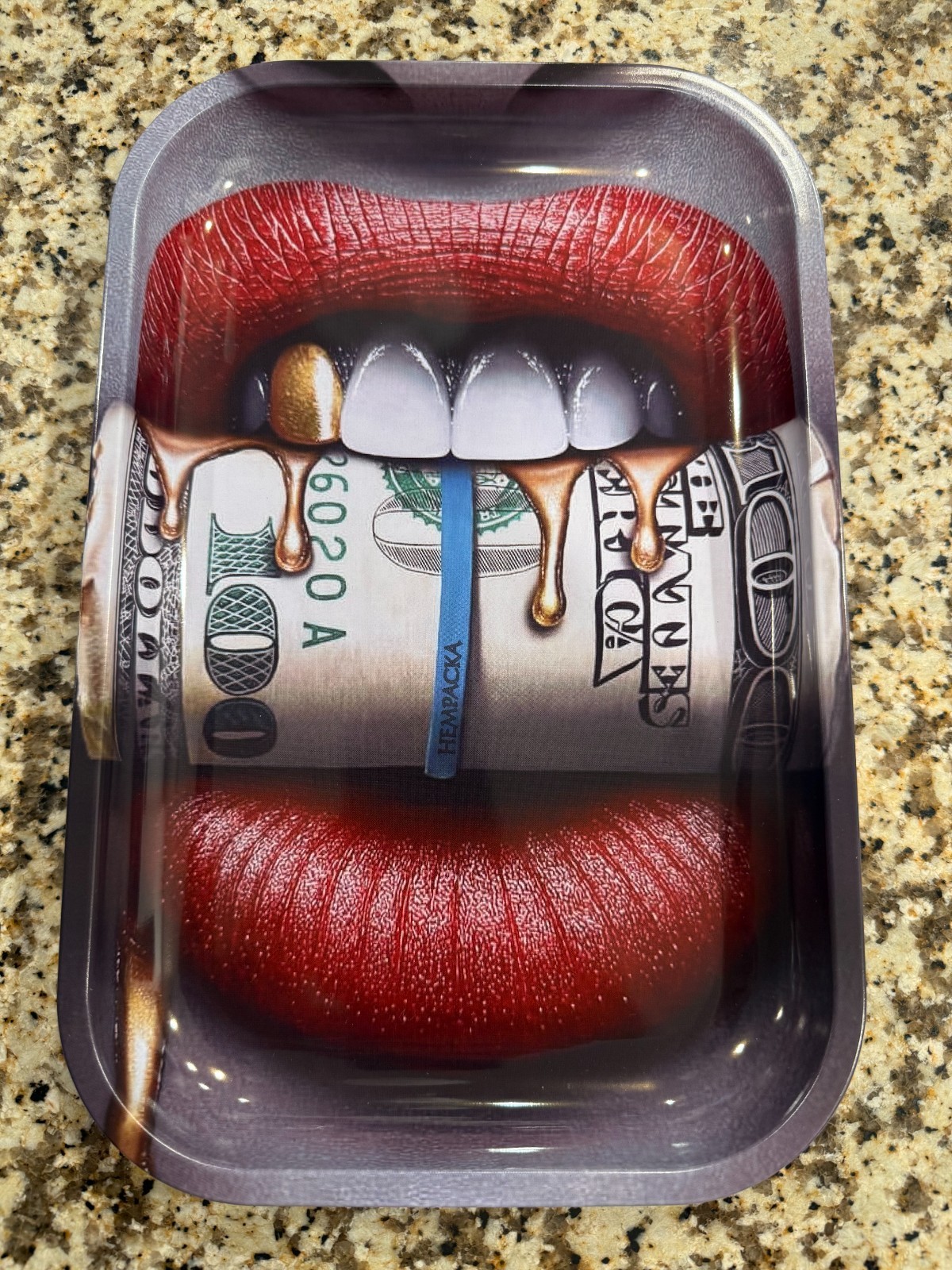Premium Tin Tray Ash Tray Money Lips 11x7.5