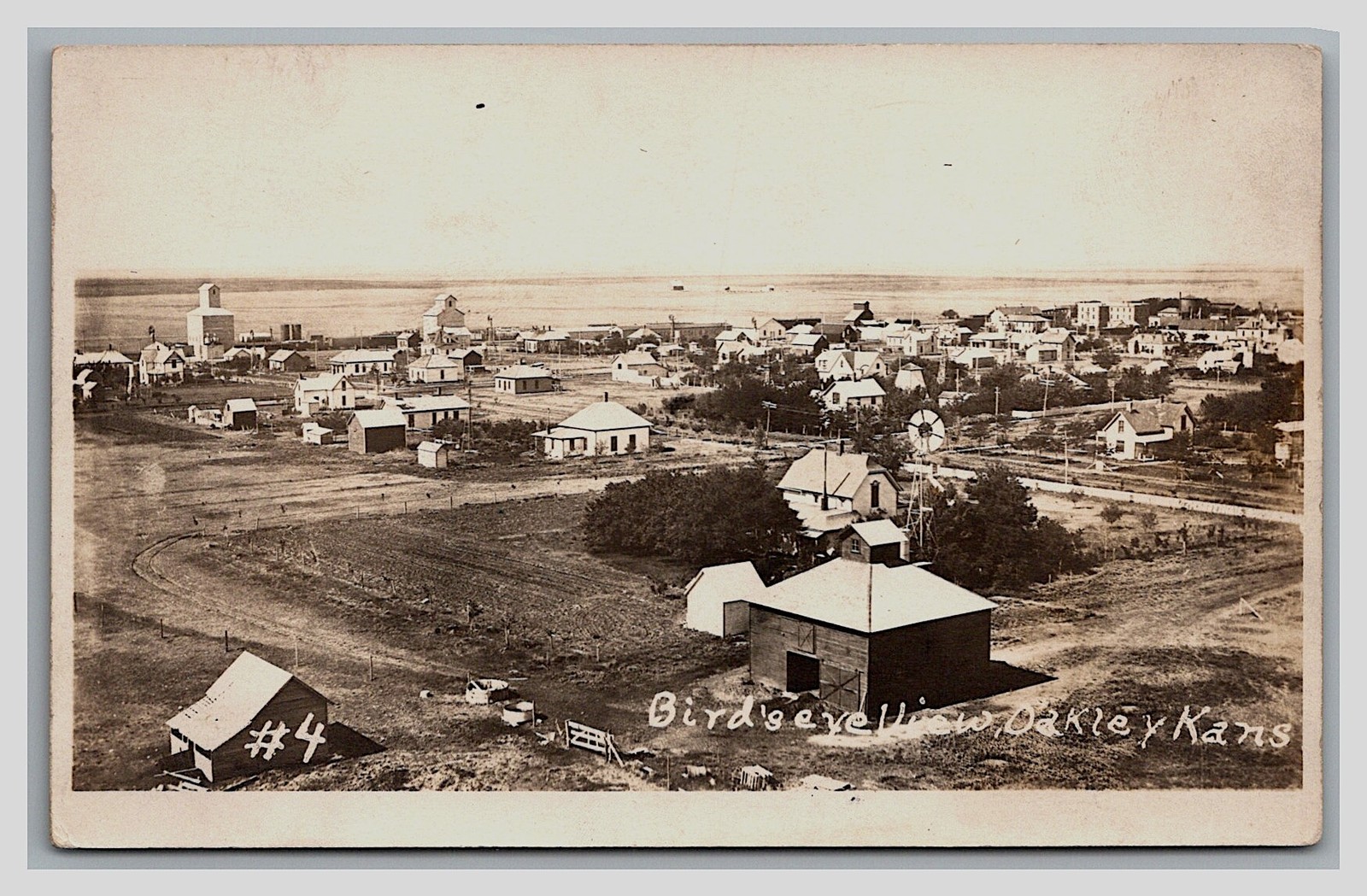 RPPC ~ Oakley KS ~ Birdseye view ~ Main street Grain elevator wind mill kansas