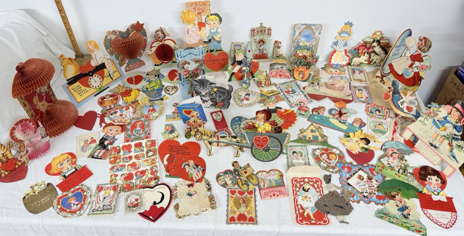 Lot of 77 Vintage Valentine’s Day Cards 1920s-1940s Mechanical 3D Lace 1 Person