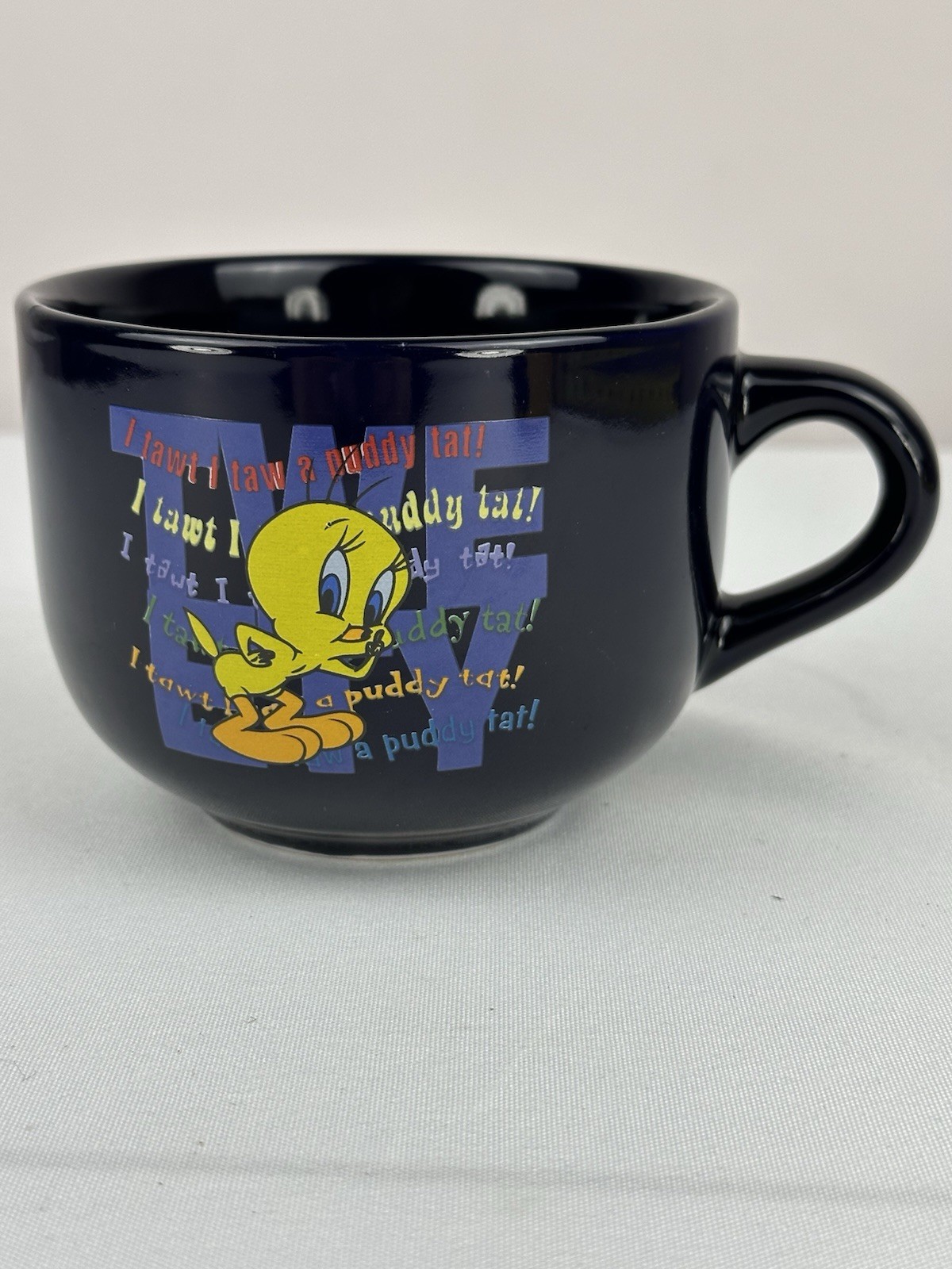 Vintage 1999 Looney Tunes Tweety Bird Cappuccino Coffee Cup Soup Mug Dark Blue