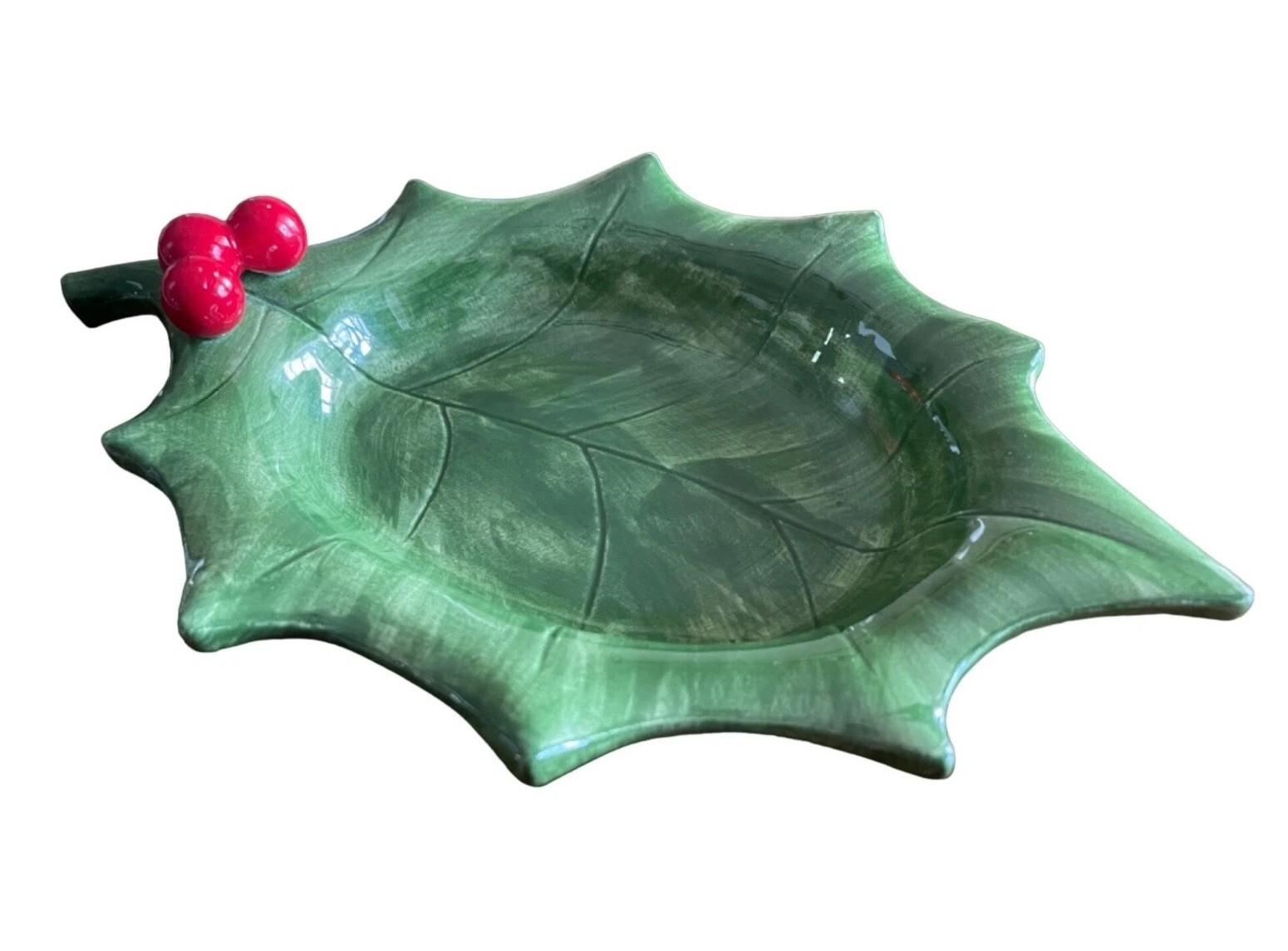 Vintage Otagiri Leaf & Berries Ceramic Christmas Candy Dish Made in Japan