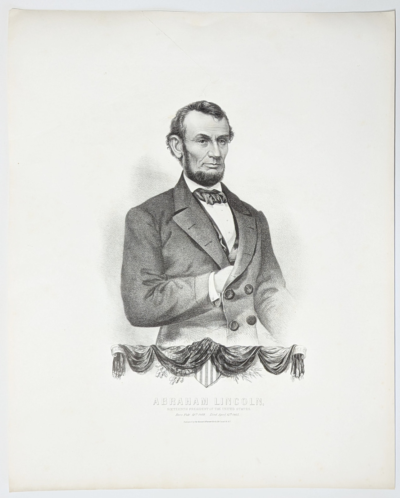 c.1865 Abraham Lincoln Portrait Lithograph by Chr. Kimmel & Forster **ANTIQUE