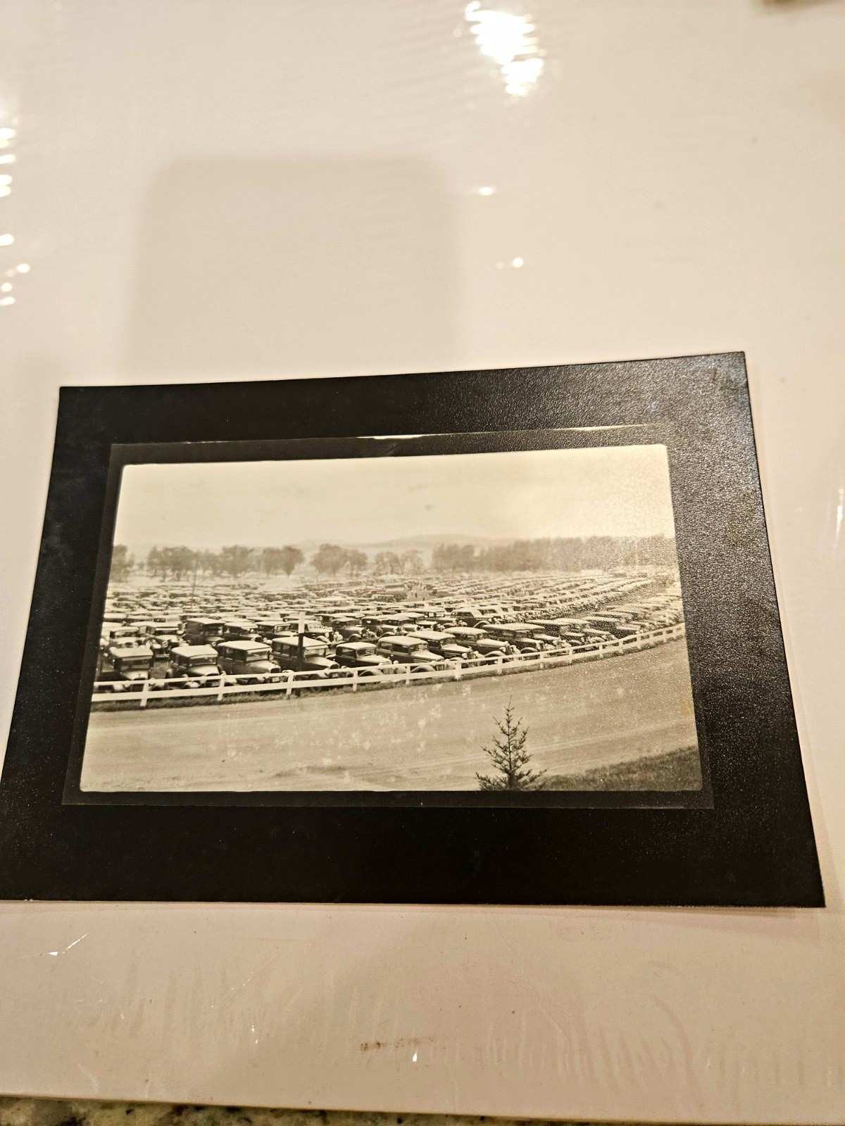 1956 Vintage Black & White Mounted Photo - Auto Parking Lot at Racetrack/Stadium