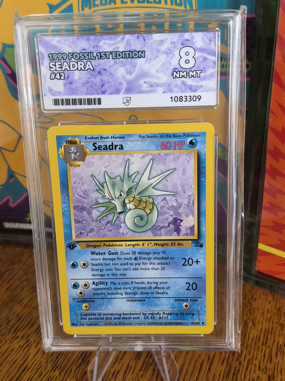 Vintage 1999 Pokémon Fossil Set 1st Edition Seadra (#42/62) ACE Grade 8 Pop 3