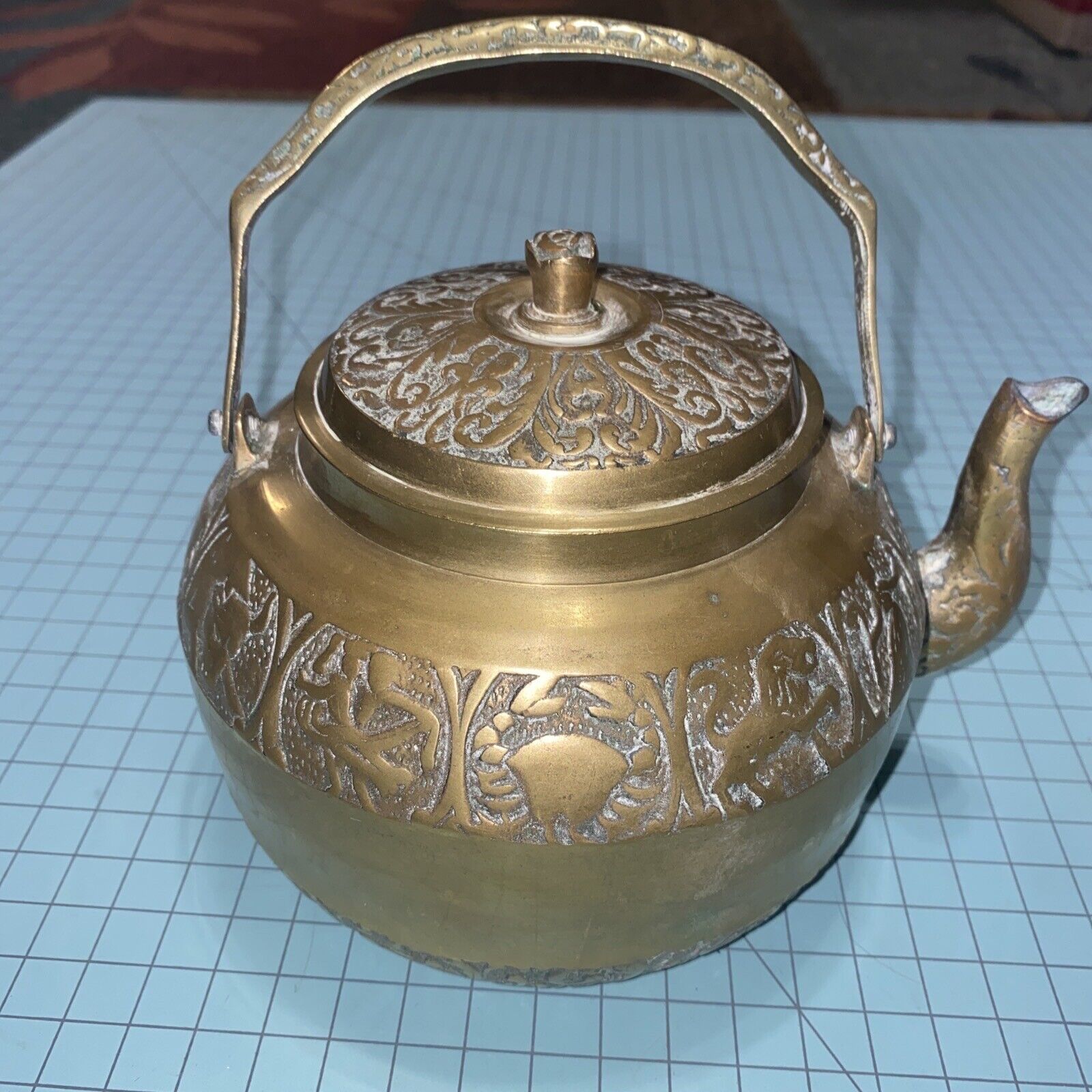 Vintage Zodiac Ornate Brass Teapot Gorgeous Patina Psychic Tarot