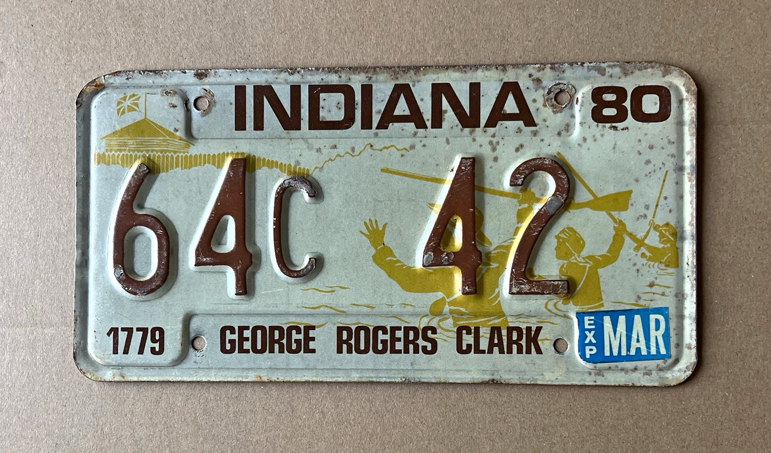 1980 Indiana License Plate George Rogers Clark  64C 42