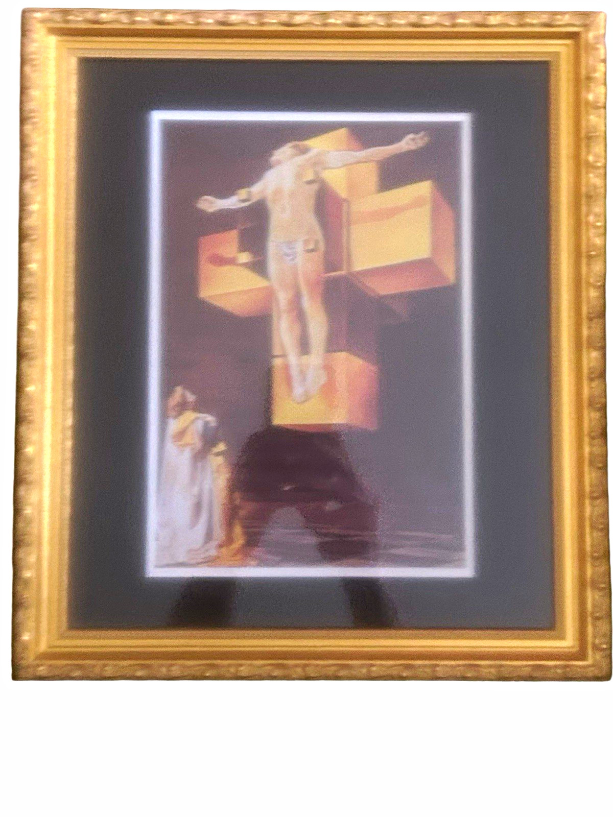 Gold Framed and Matted in Black Print of Salvador Dali’s Hypercubus