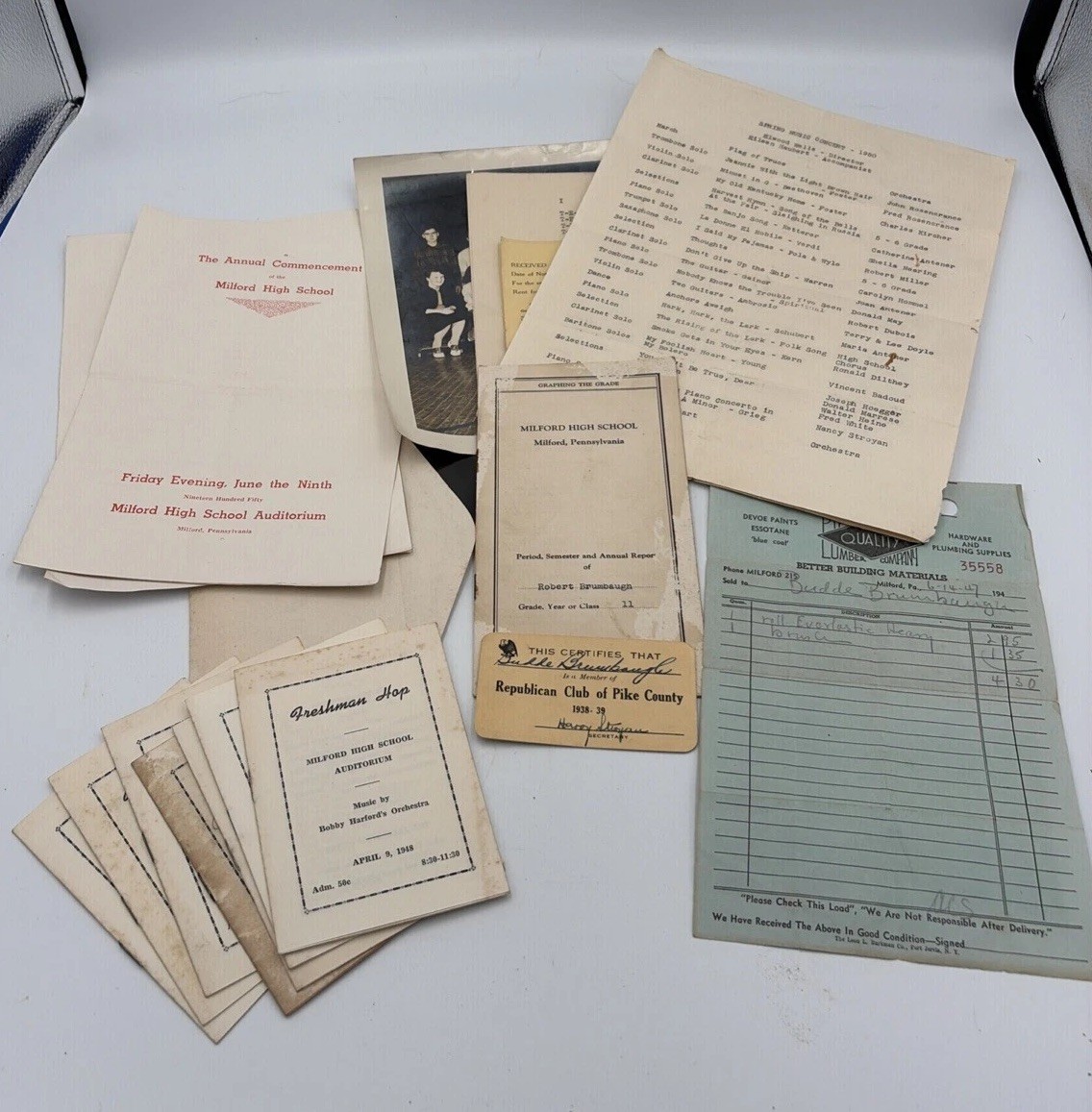 Ephemera Lot~ Milford, PA.~ Milford High School Items 1948- Class Of 1950