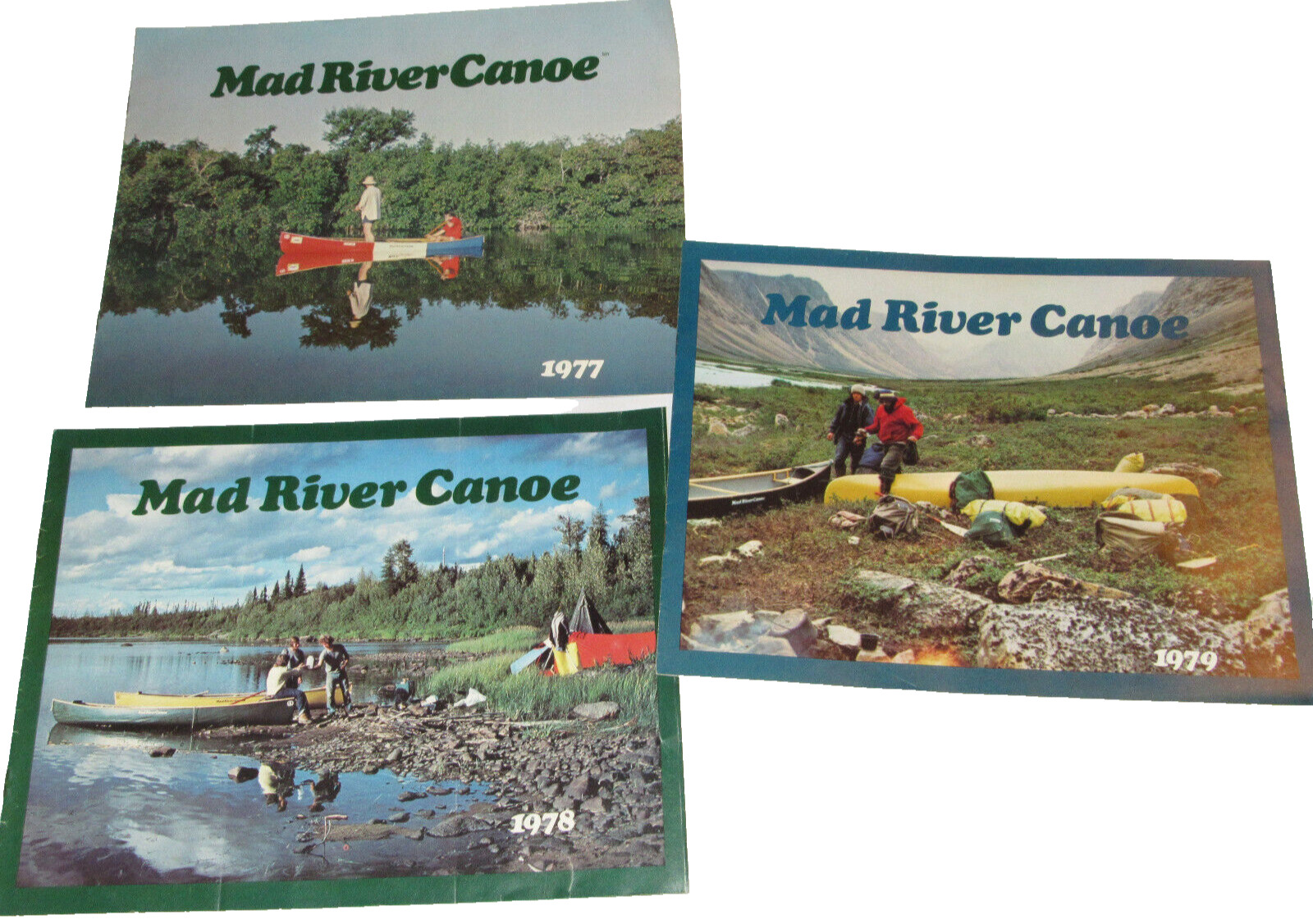 3 VINTAGE 1977-79 MAD RIVER CANOE BROCHURES/CATALOGS MODELS/SPECS/ACCESSORIES