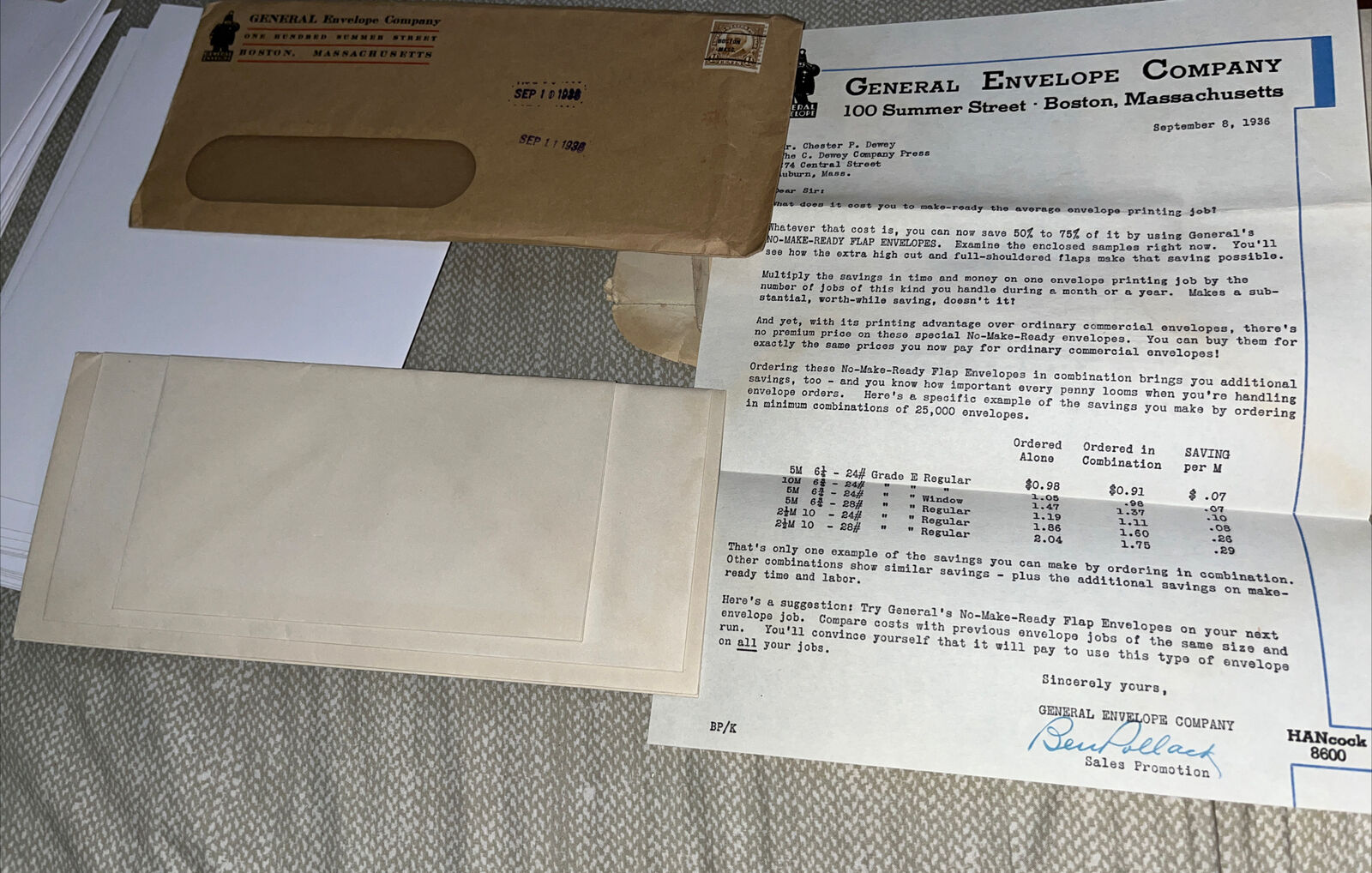Vintage 1936 Advertisement for General Envelope Company With Envelope Samples