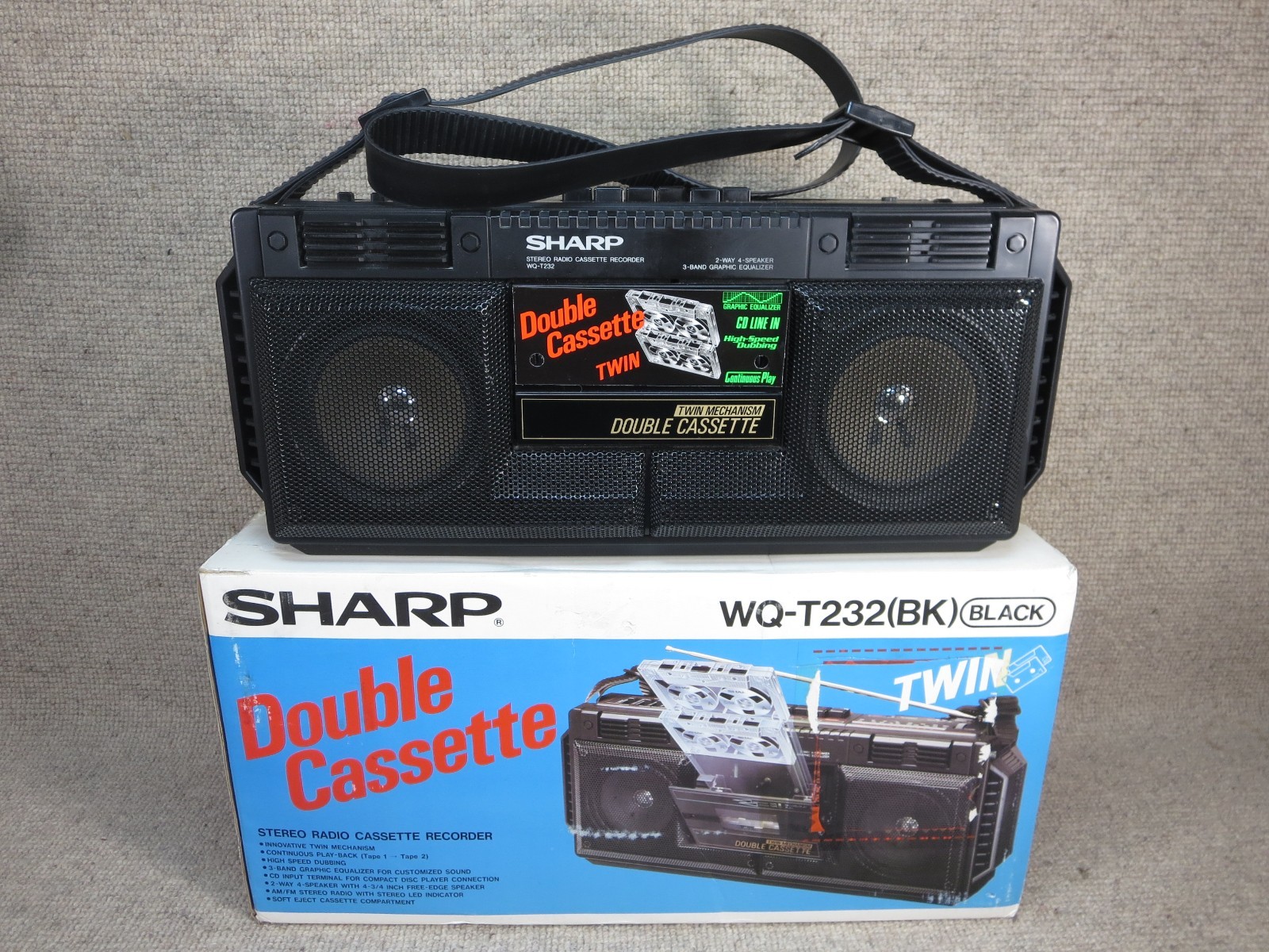 Vtg Sharp WQ-T232 Boombox Ghetto BlasterBox 1980s Radio Cassette Player Portable Vtg Sharp WQ-T232 Boombox Ghetto BlasterBox 1980s Radio Cassette Player Portable