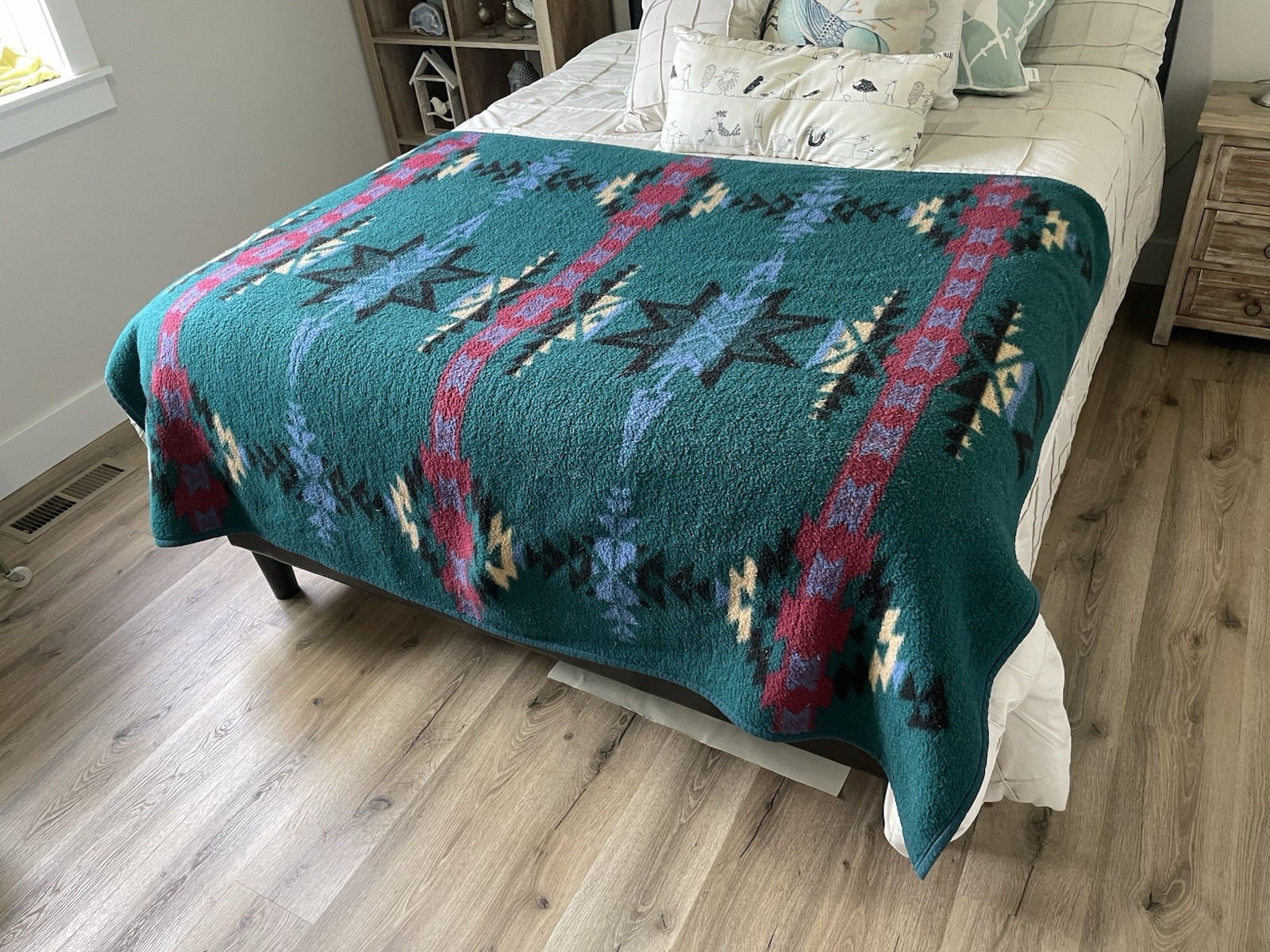 Vintage Biederlack Southwestern Reversible Blanket Teal Black USA Made Vintage Biederlack Southwestern Reversible Blanket Teal Black USA Made