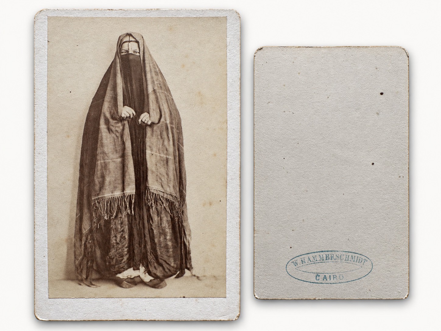 Original antique CDV Photo Veiled Arab Lady Egypt Cairo W Hammerschmidt c1860