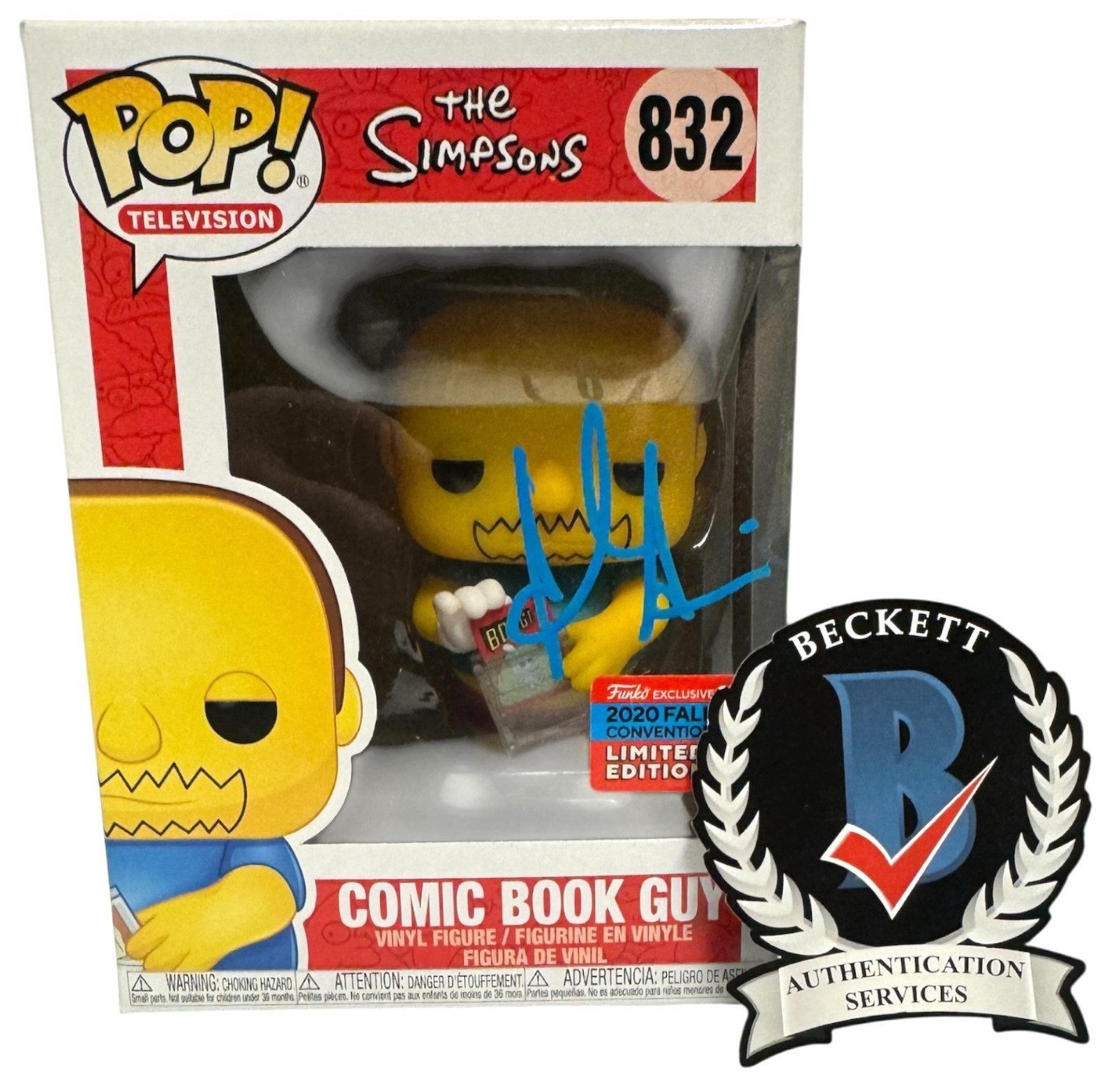 Hank Azaria Signed Autograph The Simpsons Funko Pop 832 Beckett  Comic Book Guy