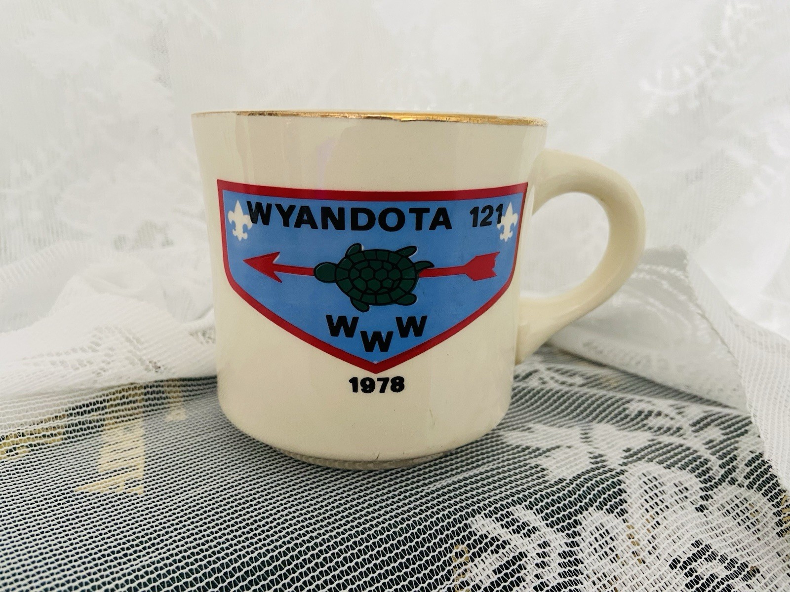 Vintage 1978 Wyandota Lodge 121 Order of the Arrow BSA Scout Coffee Mug Turtle