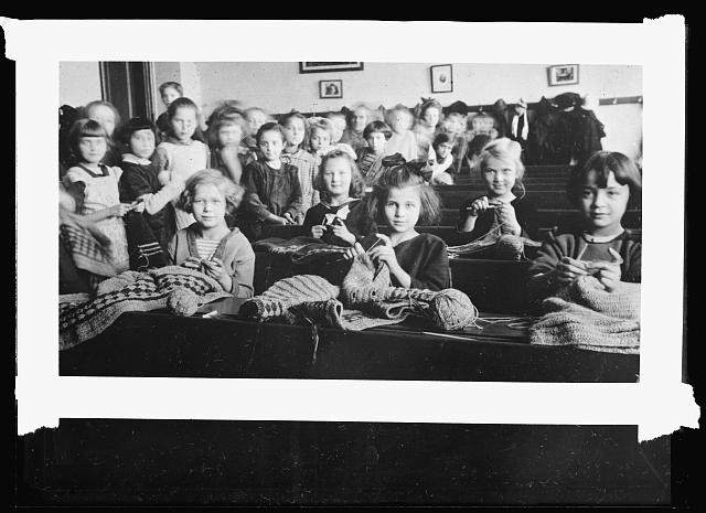 Vinohrady Prague Czechoslovakia 1922 Schoolchildren Knitting Red Cross Aid