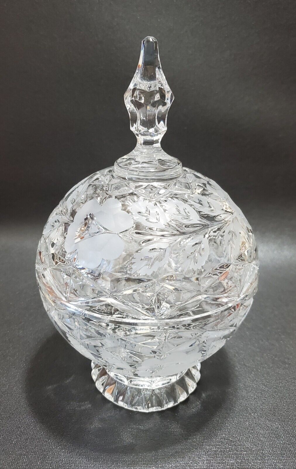 Vintage Imperlux Crystal Candy Dish With Lid, Etched Flowers, Germany