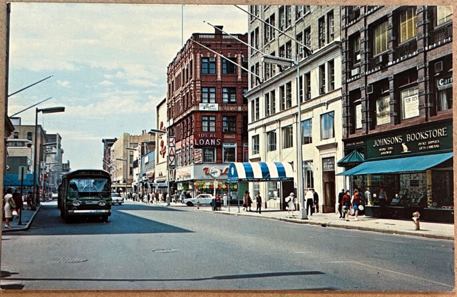 Springfield Massachusetts Main Street Old Cars Bus People Postcard c1960
