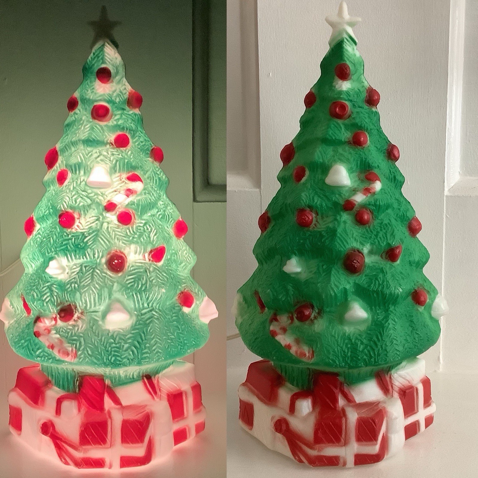 VTG 1980’s Blow Mold Carolina Enterprise Christmas Tree 13” Lighted Table Top VG