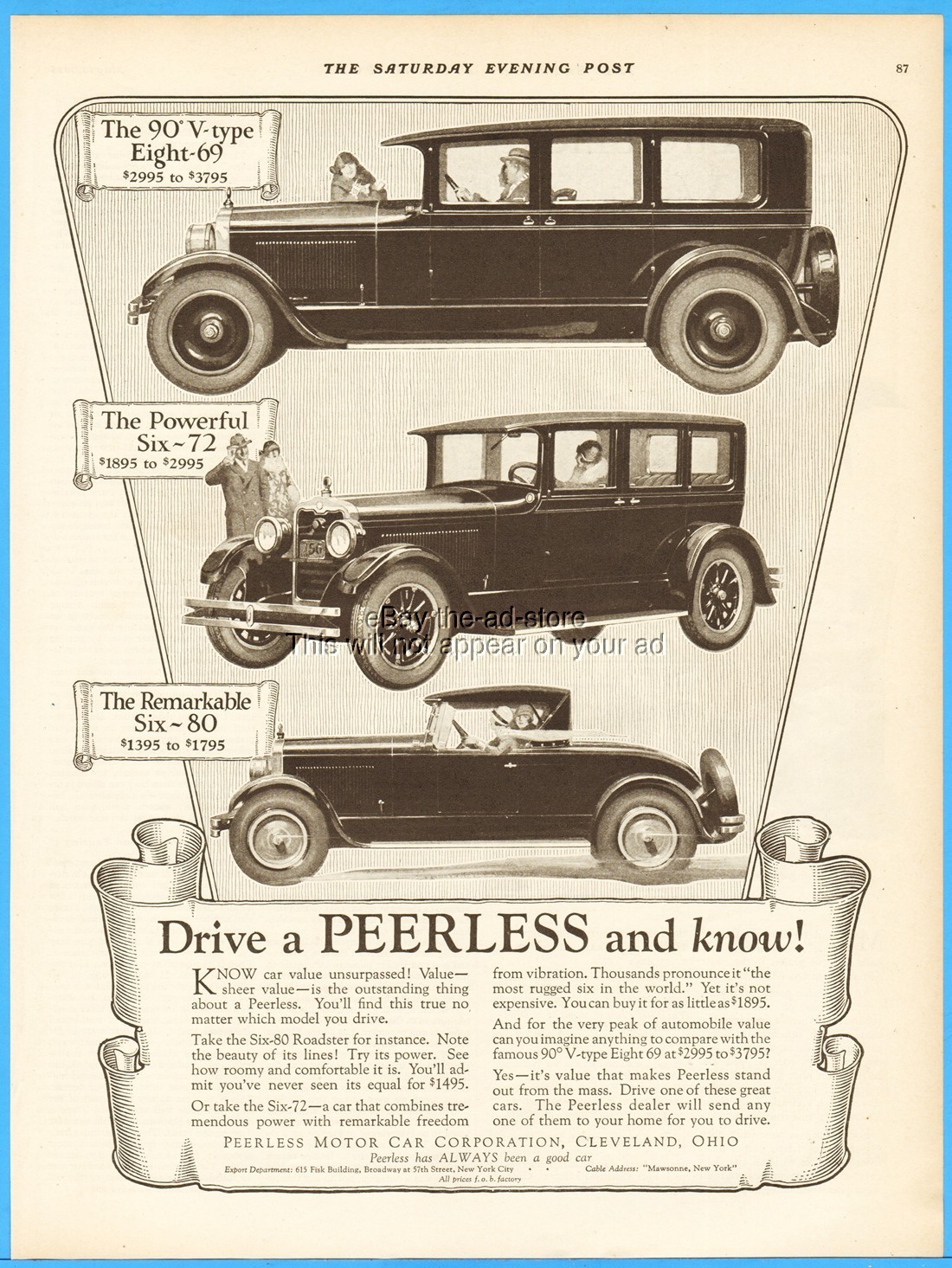 1926 Peerless Motor Car Cleveland OH Six-80 Boattail Speedster 8-69 6-72 Ad