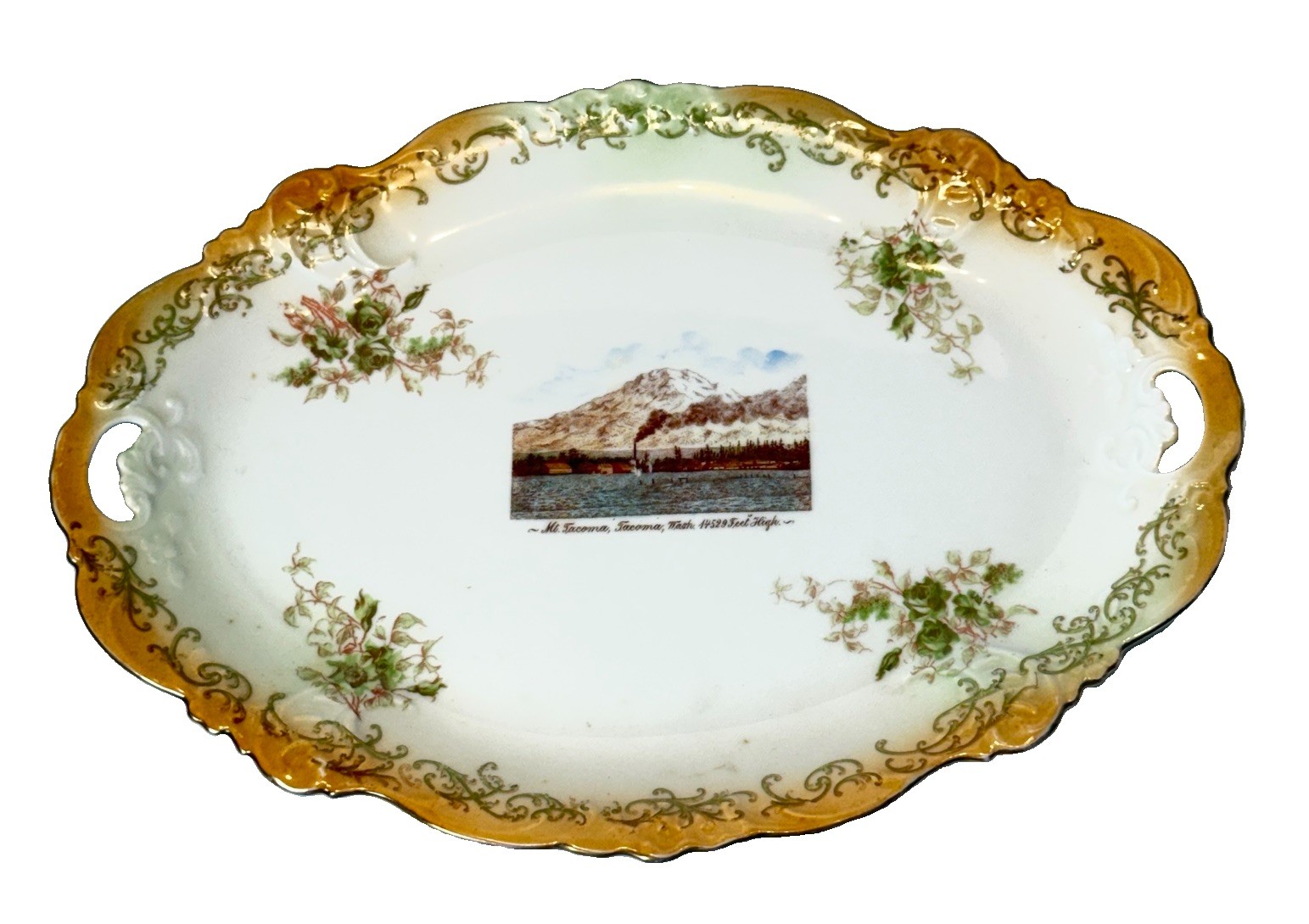 TACOMA WA WASHINGTON Antique MT TACOMA Souvenir TRINKET PAINTED PLATE DISH