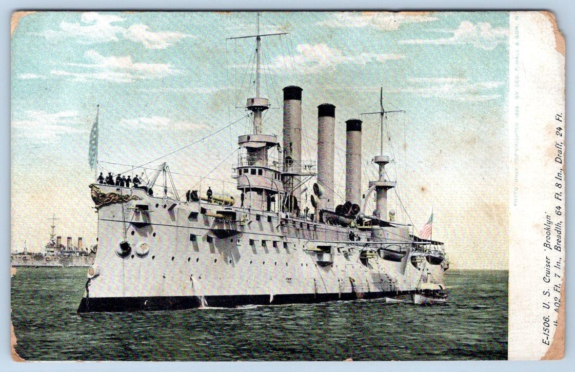 Pre-1907 BATTLESHIP U.S. CRUISER BROOKLYN ANTIQUE POSTCARD