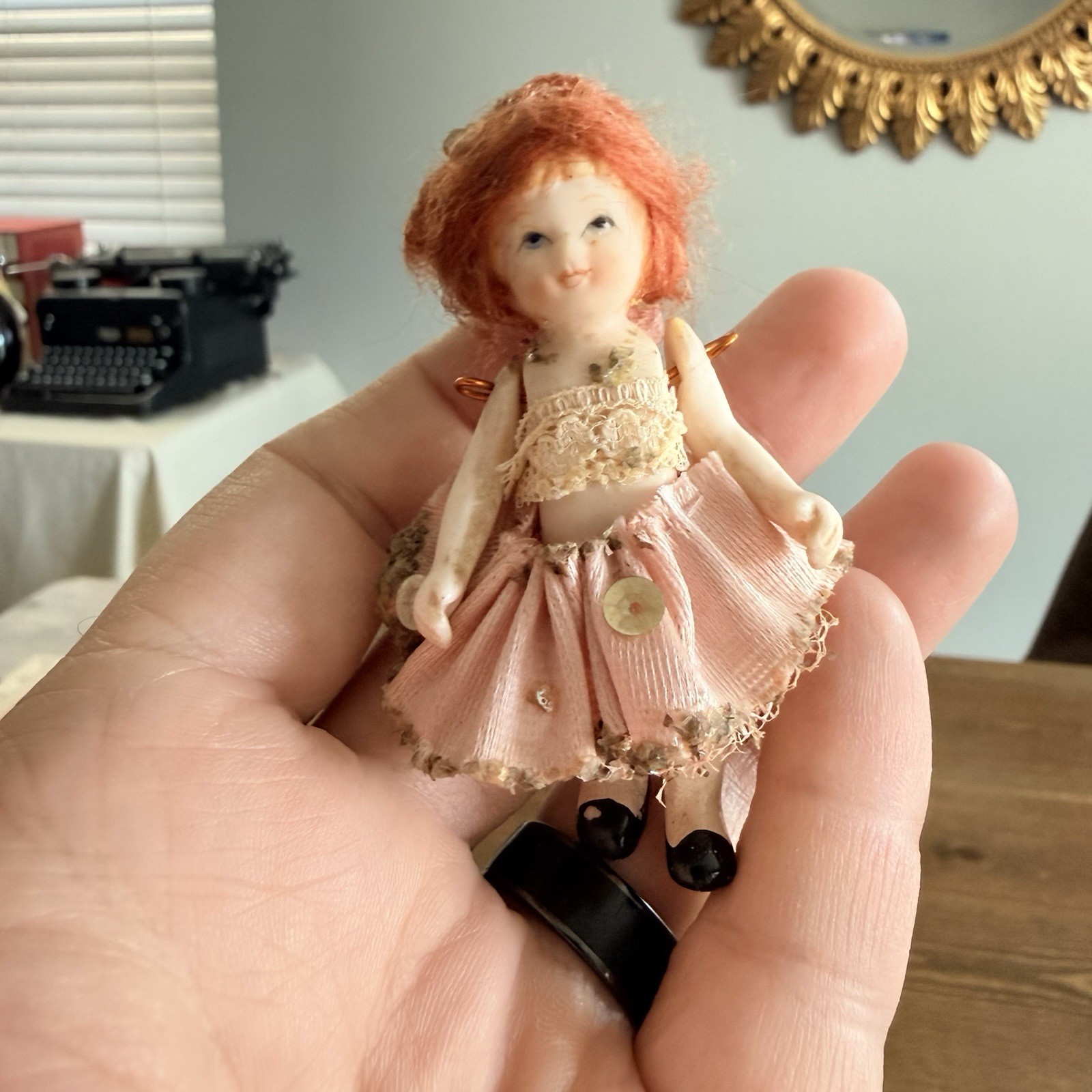 Vintage 1940s All Bisque Penny Doll Miniature Fairy Angel 3\