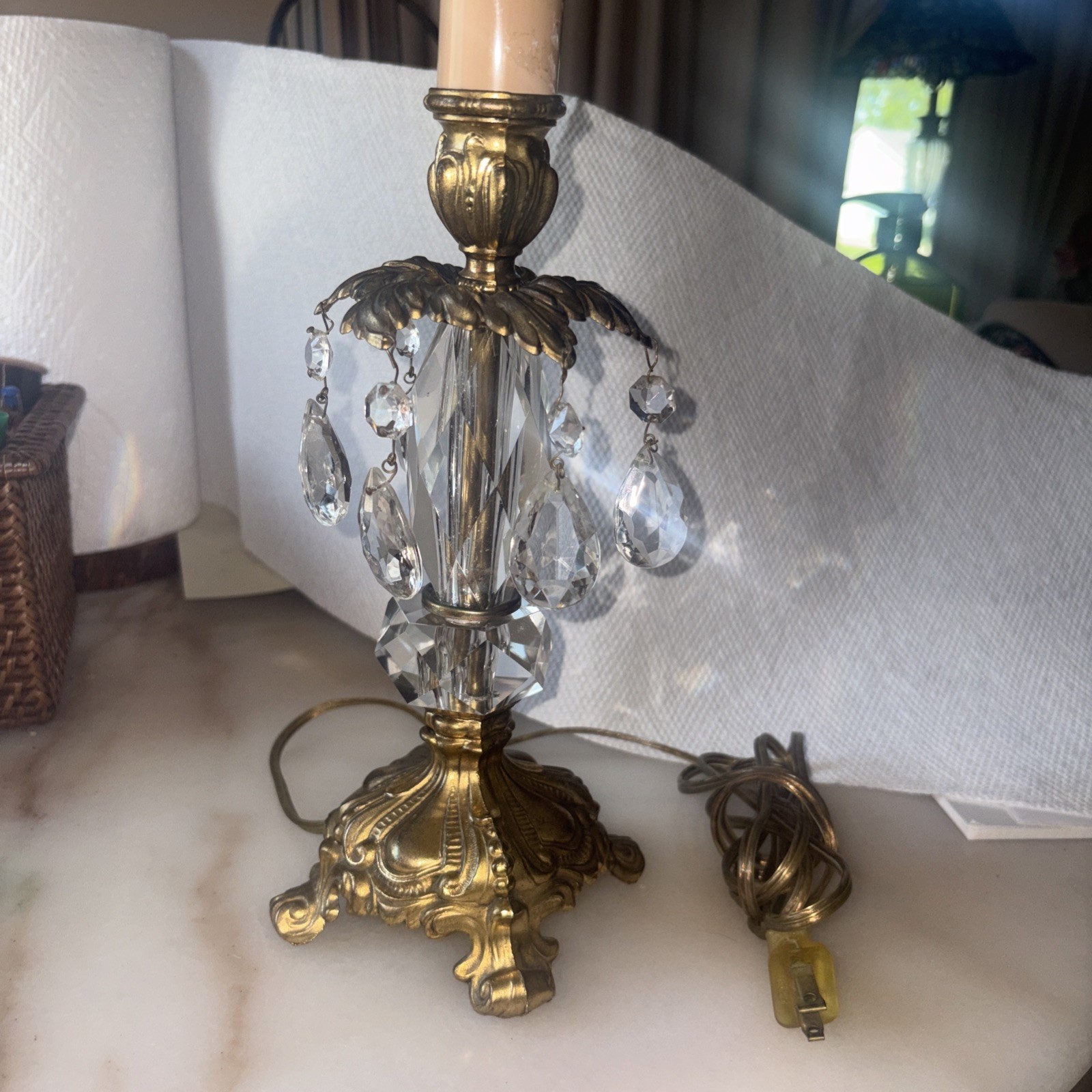 VTG GIM 3211 Hollywood Regency Table Lamp Brass & Lucite 1972  12\