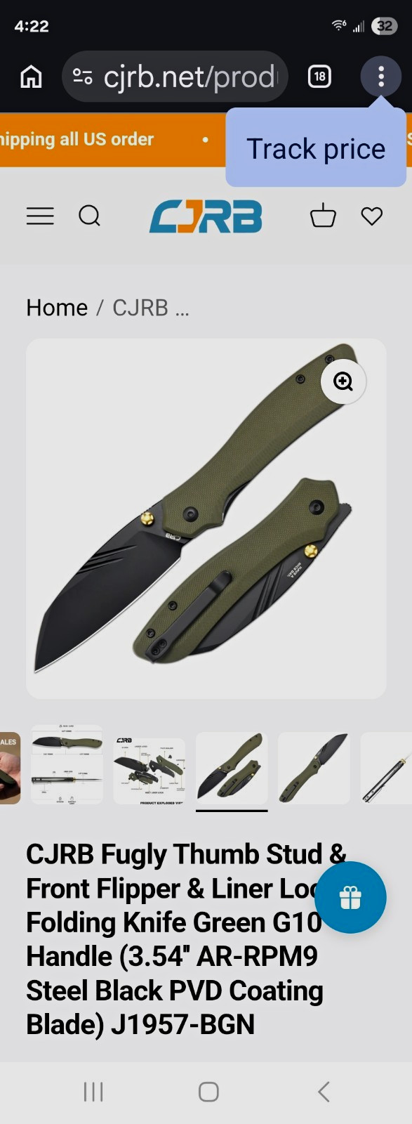 CJRB Fugly J1957-BGN Pocketknife AR-RPM9 Wharncliffe Plain Liner Green G10 Clip CJRB Fugly J1957-BGN Pocketknife AR-RPM9 Wharncliffe Plain Liner Green G10 Clip