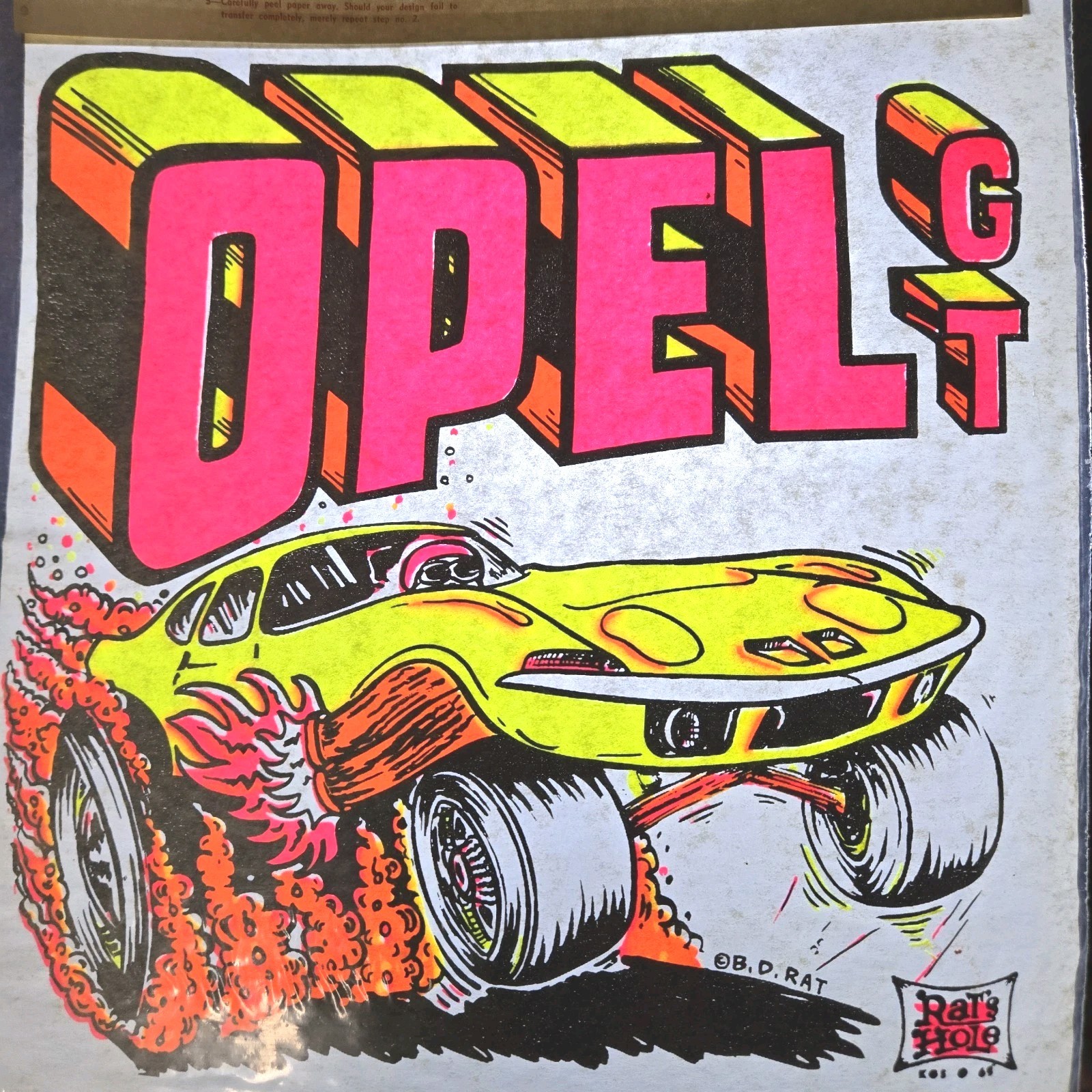 Vintage Porter's Roach Iron-On Decal Opel GT Rat's Hole Bo Rat 1970s Art 