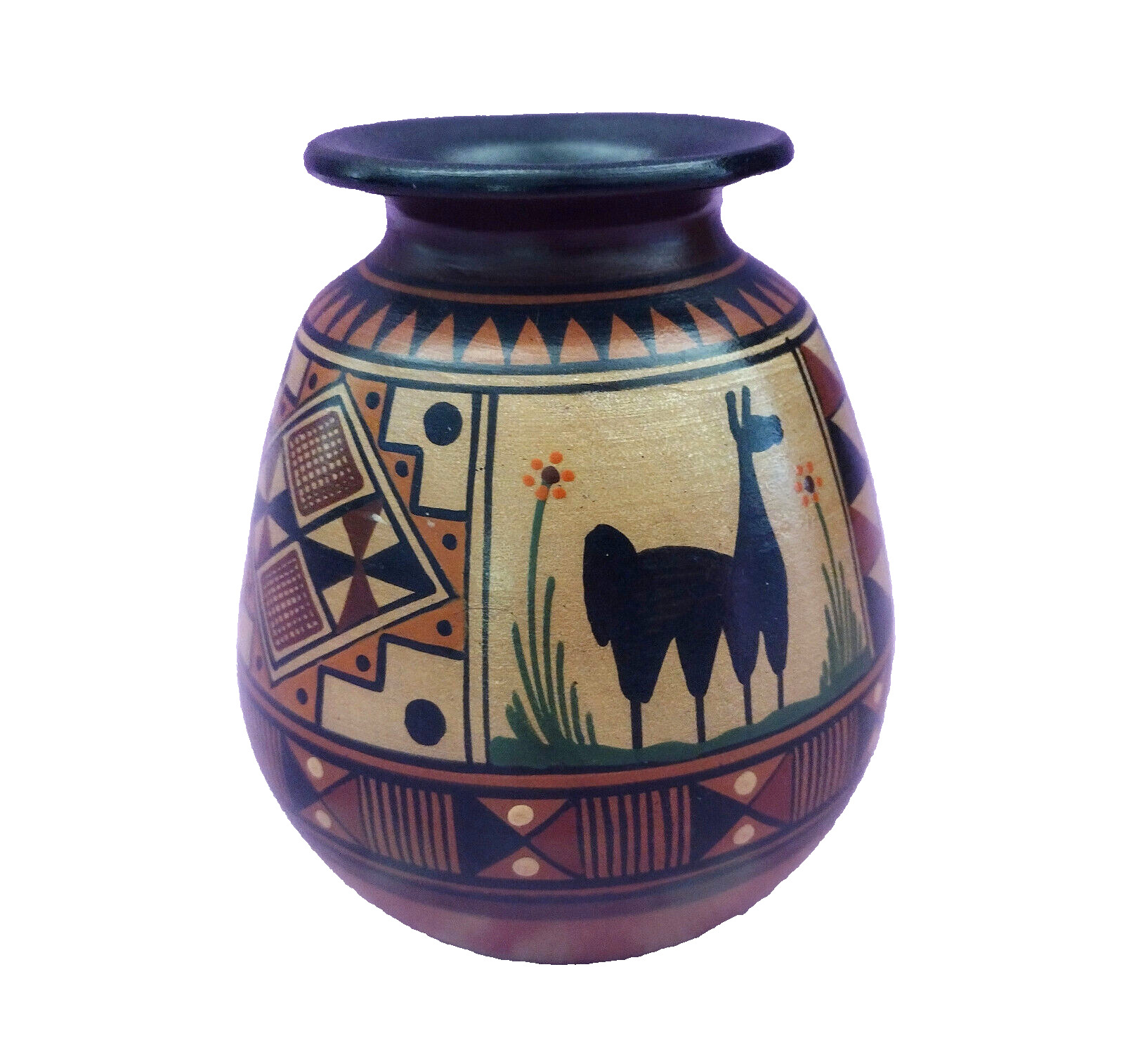 Cusco Peru Tribal Folk Art Pottery Vase Vintage Animal Peruvian Handmade 4.5inch