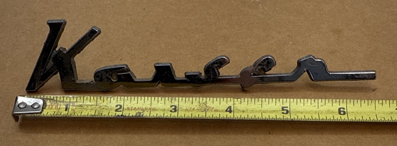 Vintage 1952 53 54 55 KAISER Script Chrome Badge Fender Emblem 792753