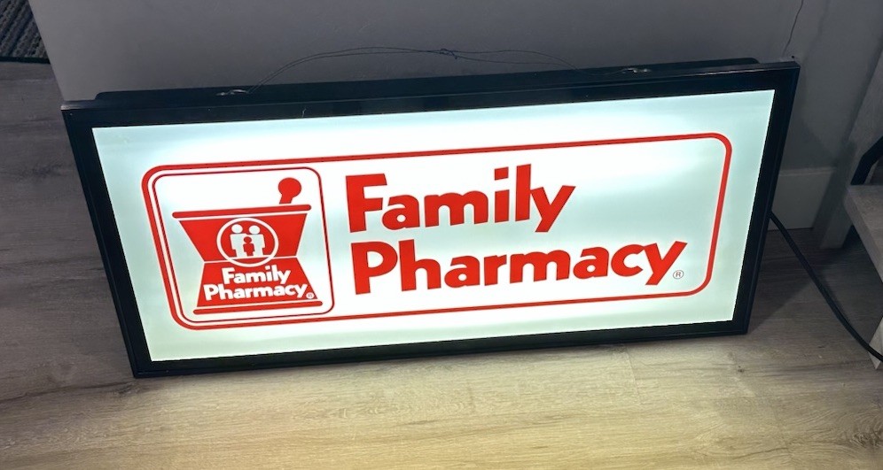 Vintage Family Pharmacy 38” Lighted Commercial Advertising Sign Light Box