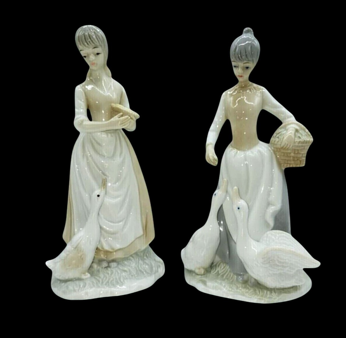 Vtg Ceramic Women Ducks Hand Painted Farmhouse Decor Collectibles Goose Geese