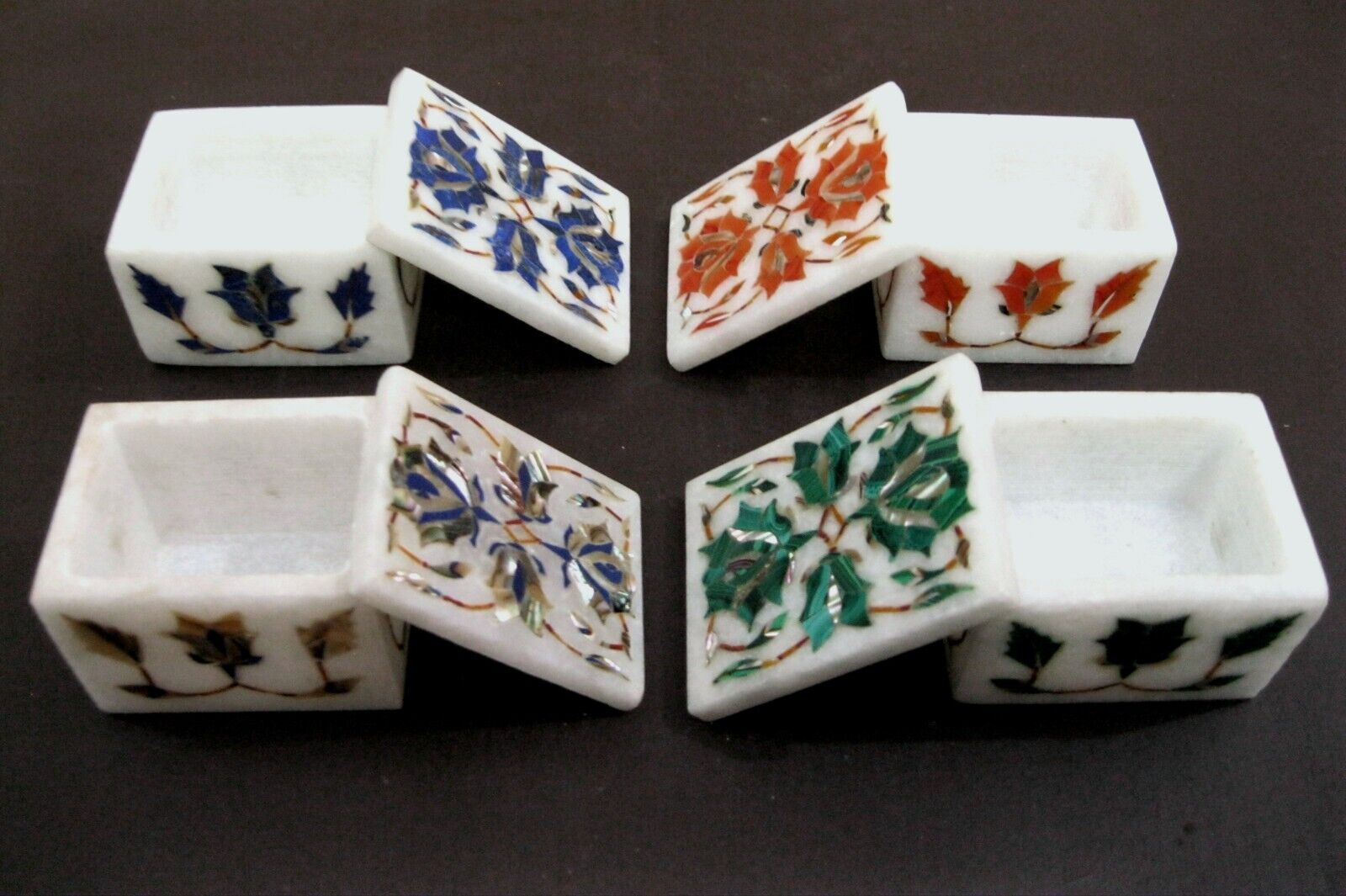 2.5x1.5 Inches Handcrafted Jewelry Box White Marble Multiuse Box Set of 4 Pieces
