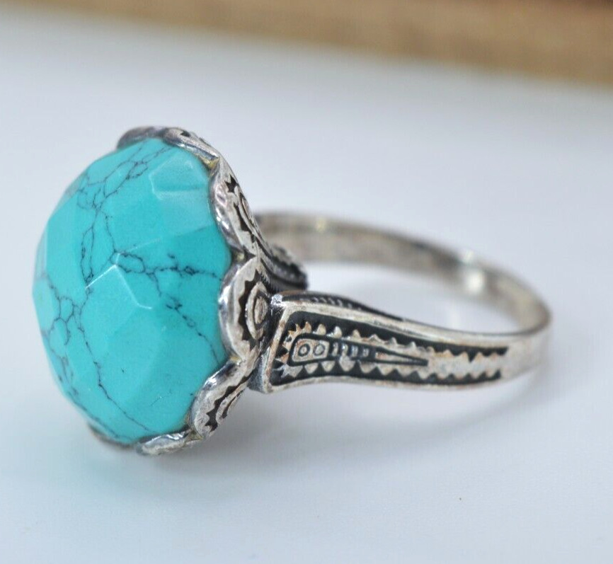 Ancient Solid Silver Antique Viking Ring Old With Turquoise Stone Artifact