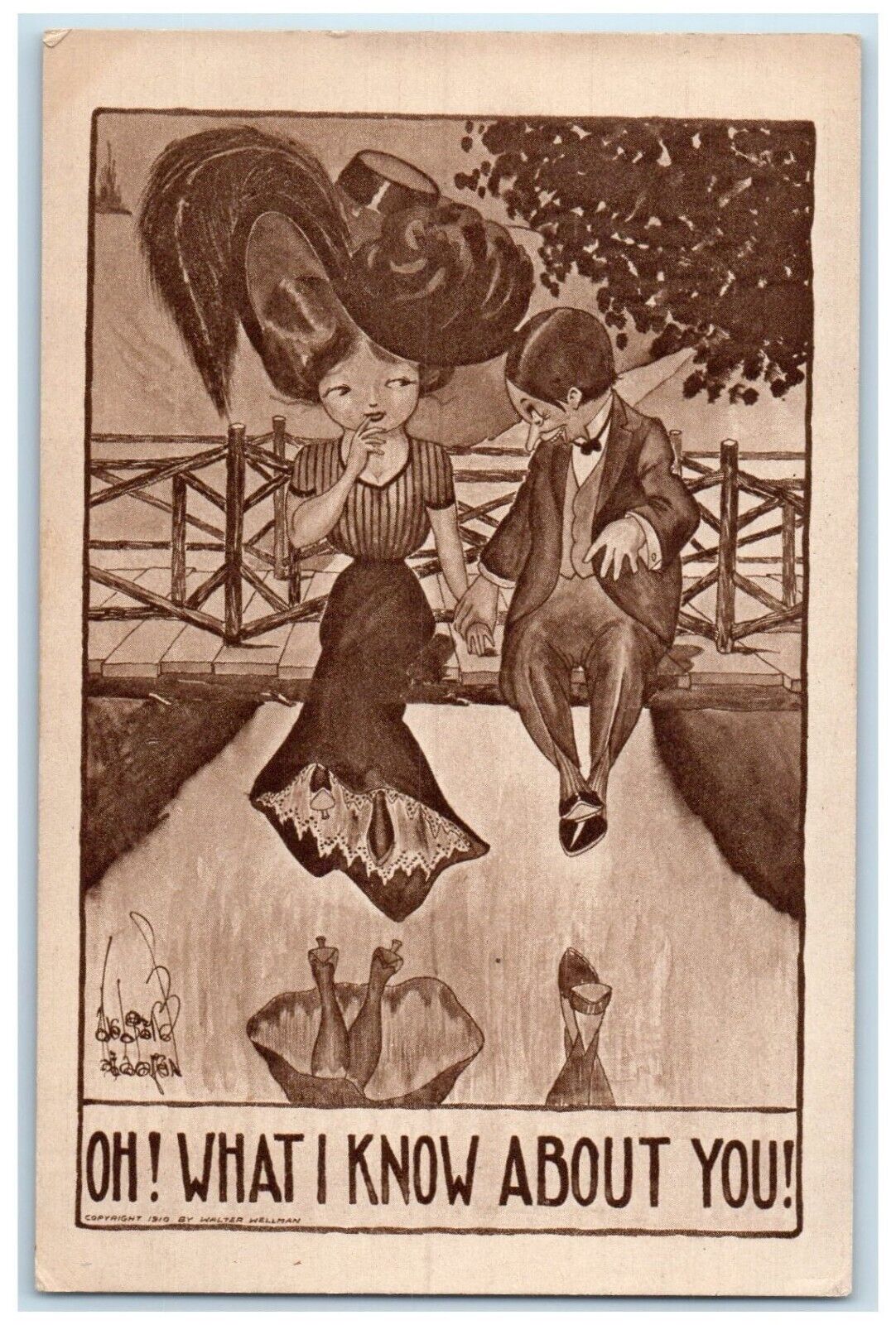 1910 Couple Romance Big Hat Feather Maple Lake Minnesota Posted Antique Postcard