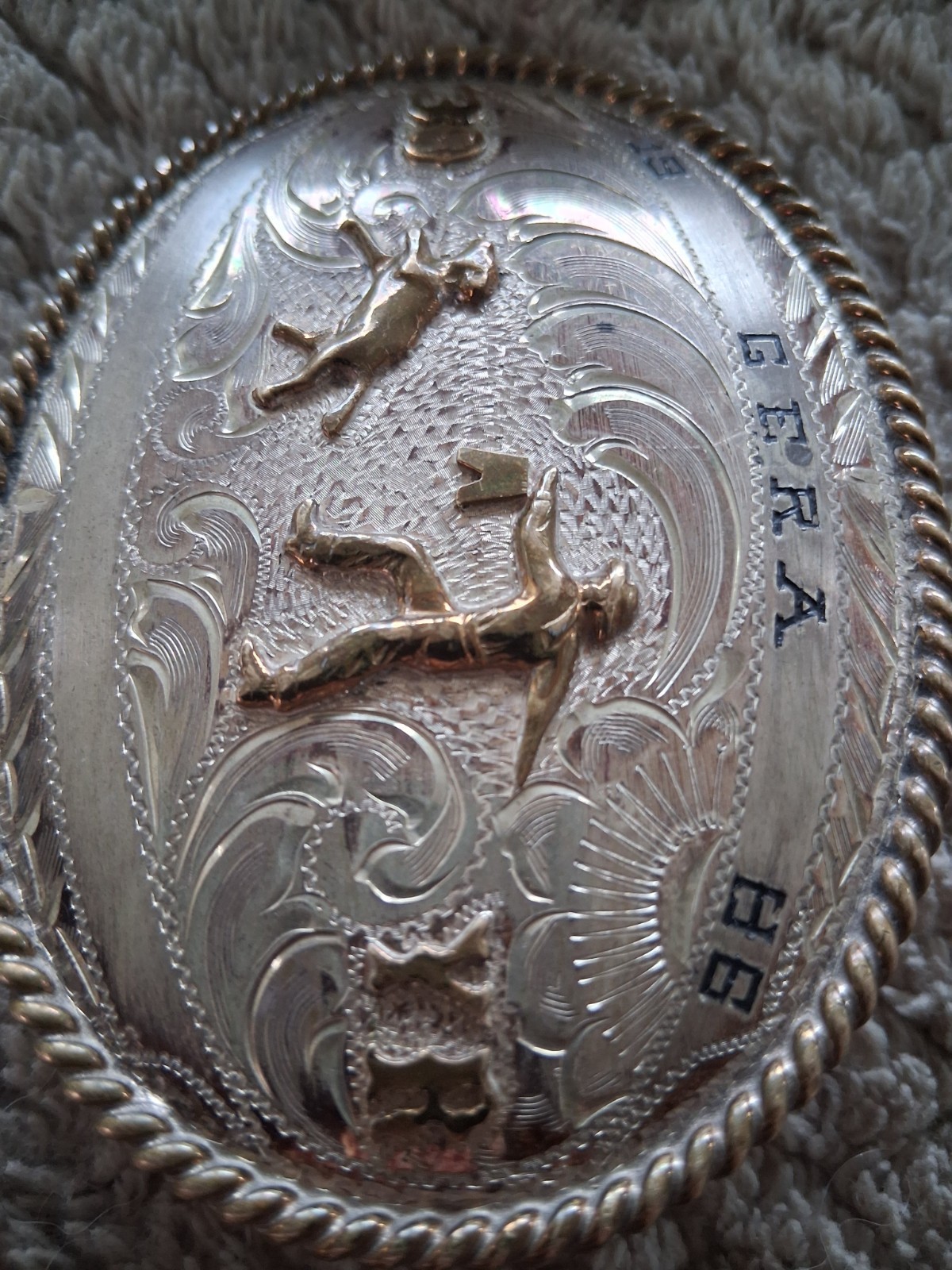 B-K Silversmiths STERLING Front Nickel Silver GERA 1986 RODEO 30 Yr BELT BUCKLE